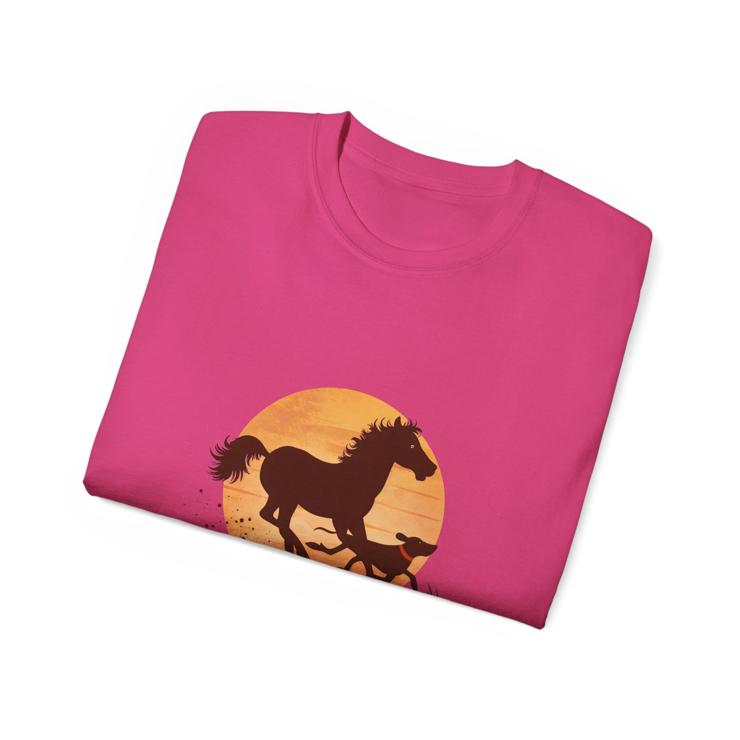 Cute Illustration Easily Distracted by Horses and Dogs Unisex Organic T-Shirt