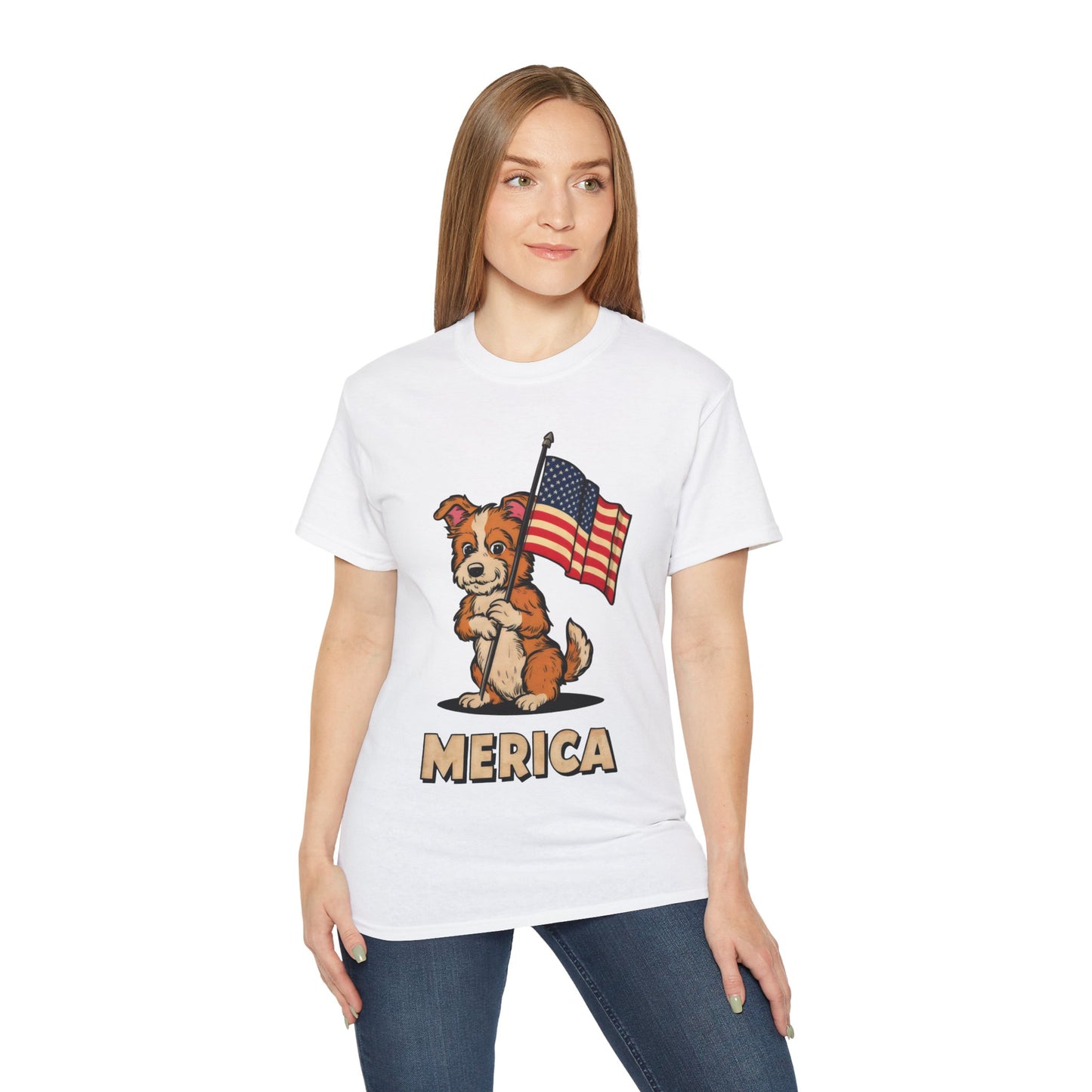 Cute Dog Cartoon Fourth of July Merica Organic T-Shirt