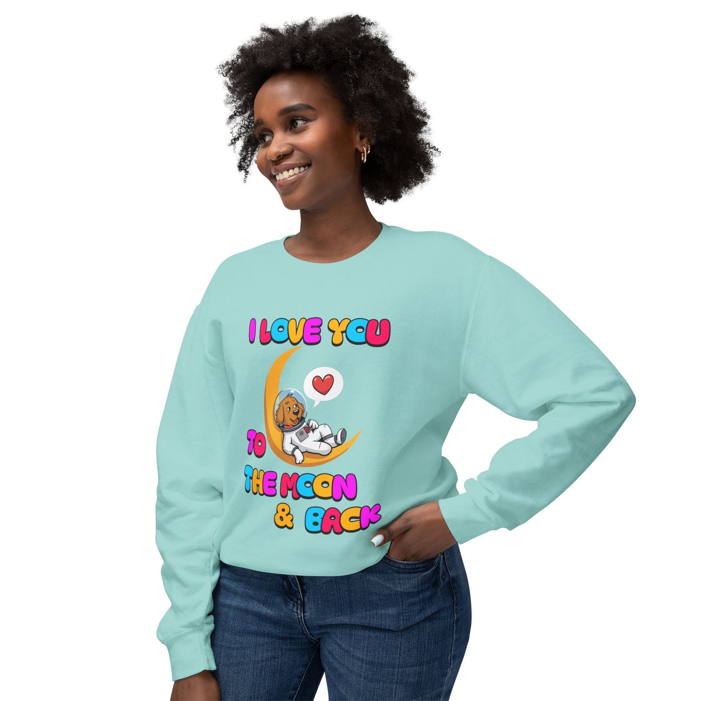 Dog Cartoon I Love You to the Moon and Back Valentine's Day Sweatshirt