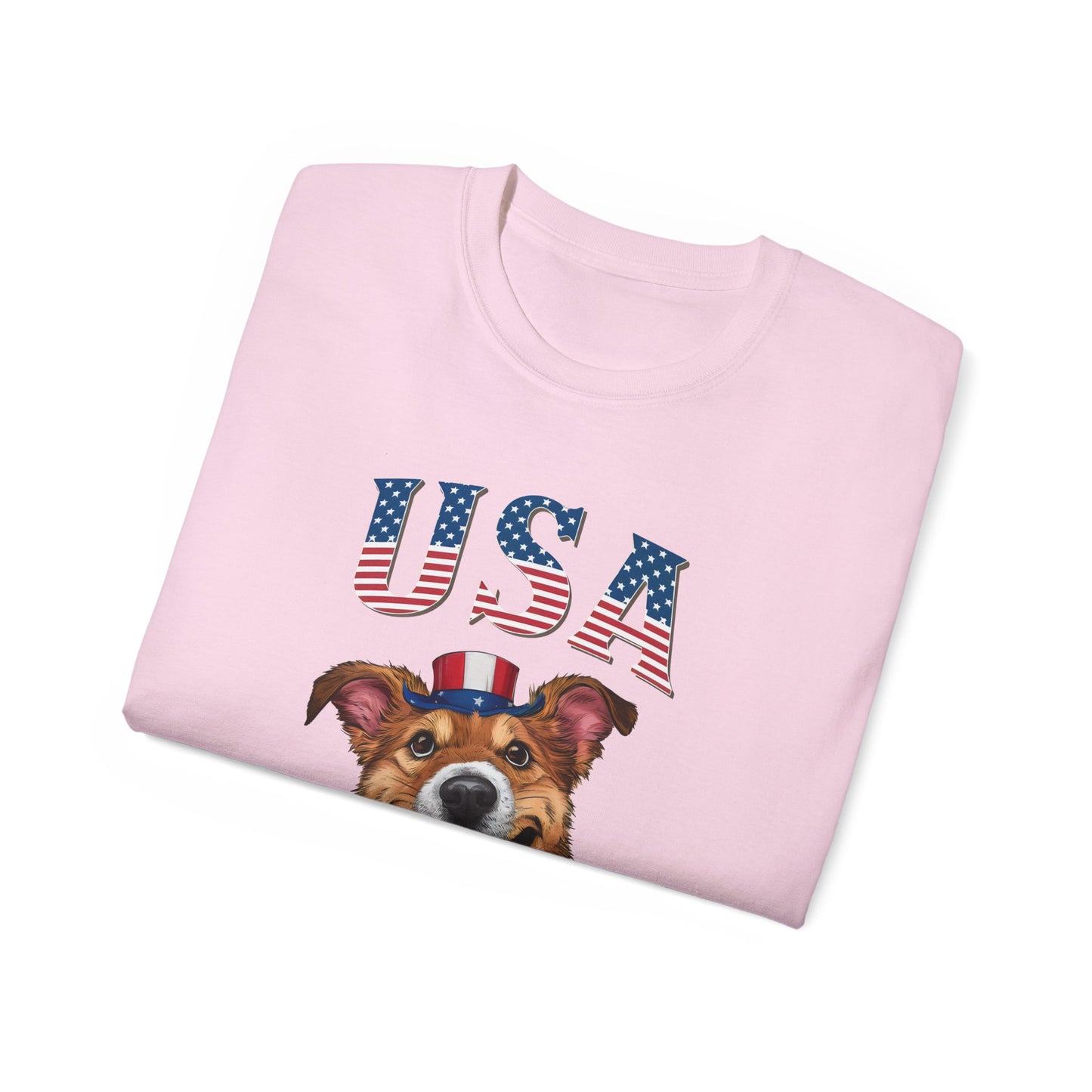 Cute Dog Cartoon US Independence Day Unisex Organic T-Shirt