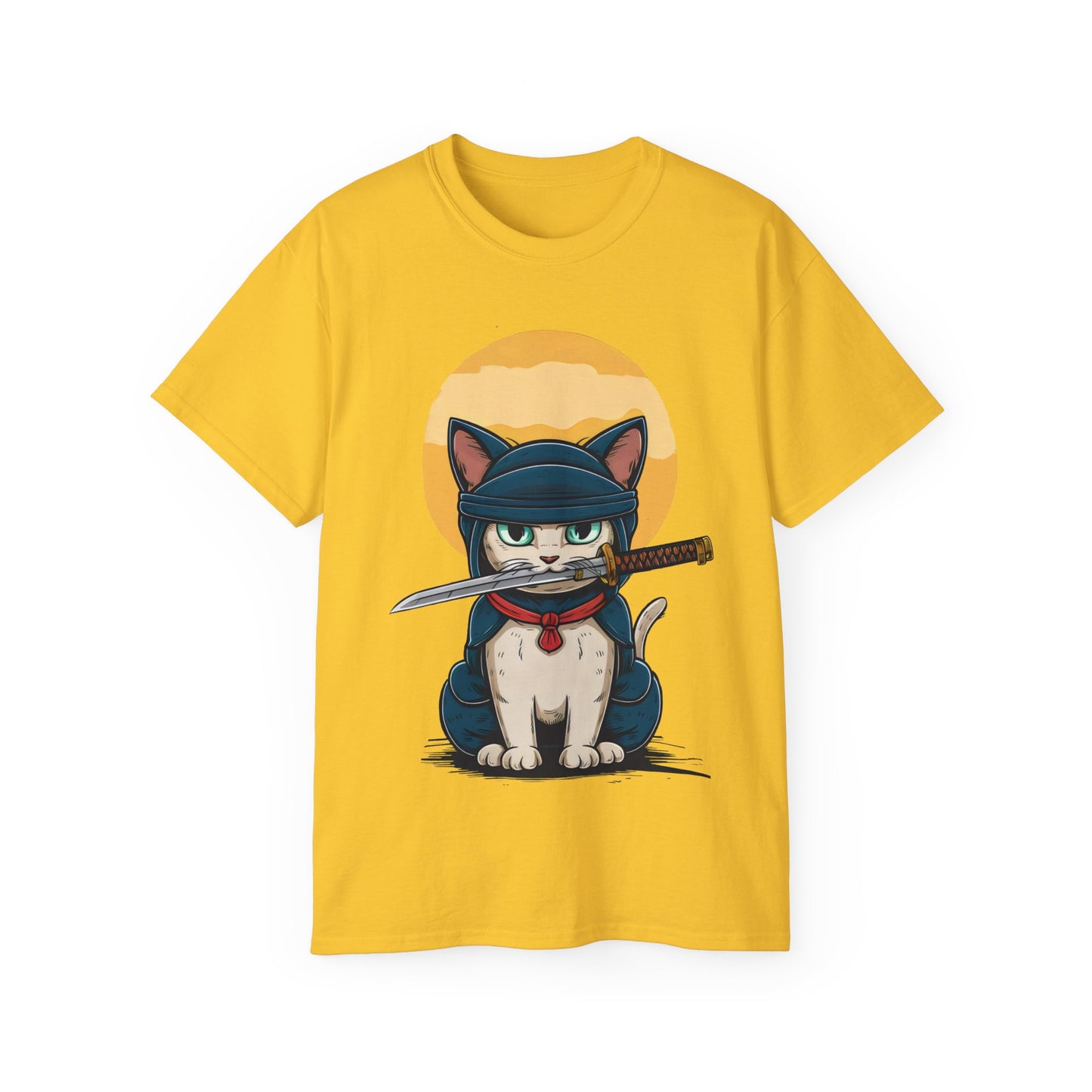 Cute Cartoon Samurai Ninja Cat Organic T-Shirt