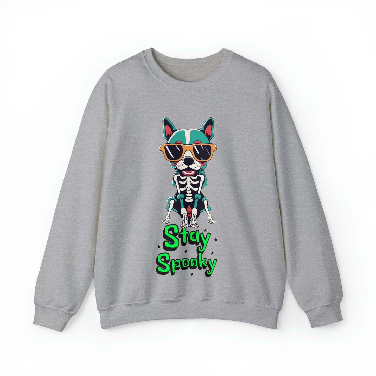 Cute Funny Stay Spooky Skeleton Dog Unisex Crewneck Sweatshirt