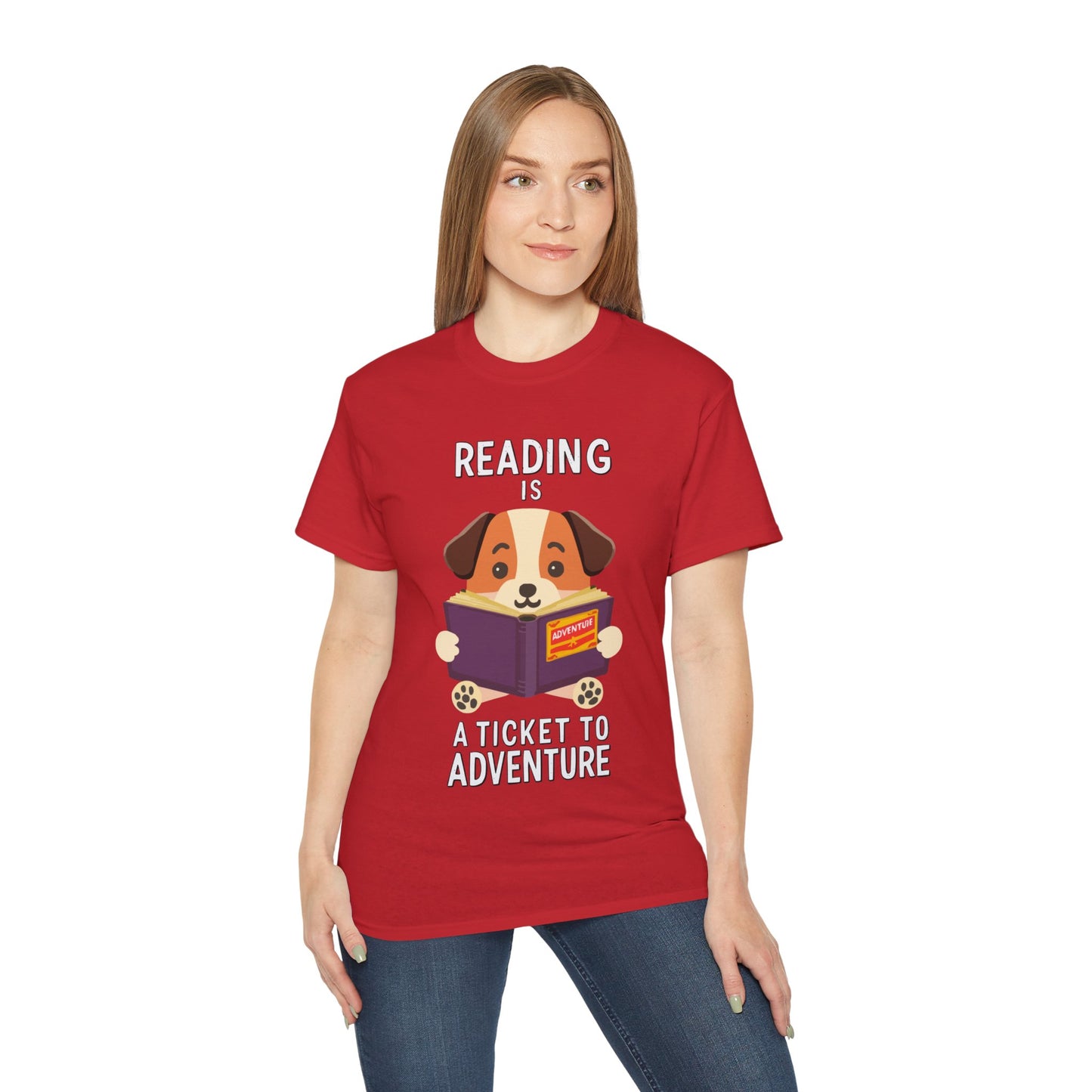 Cute Cartoon Reading is a Ticket to Adventure Unisex Organic T-Shirt