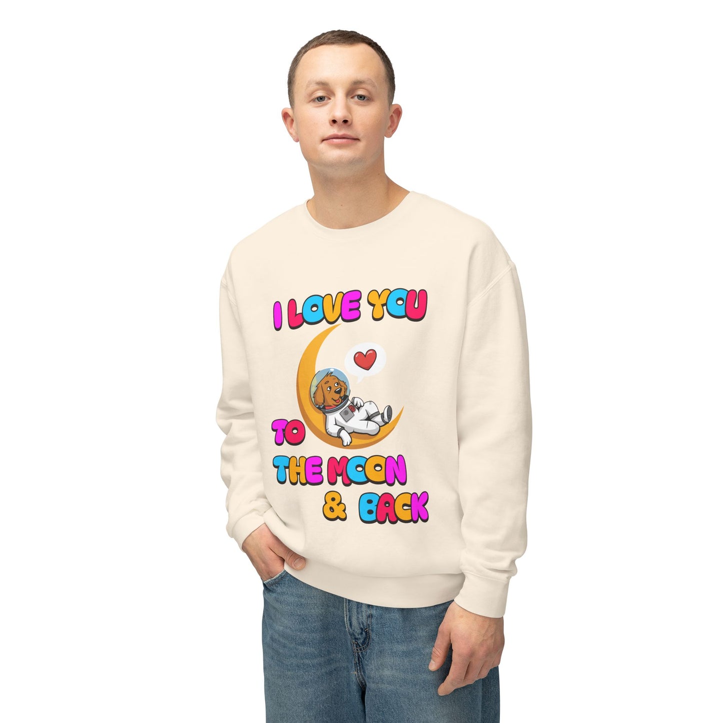 Dog Cartoon I Love You to the Moon and Back Valentine's Day Sweatshirt