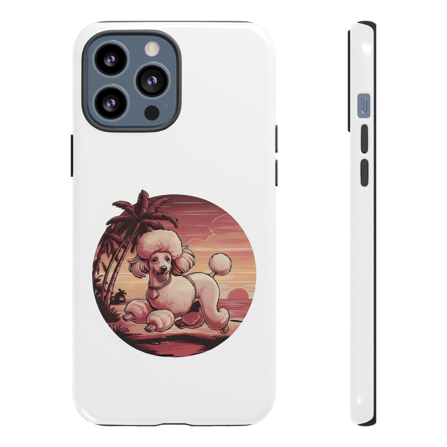 Cute Cartoon Poodle 80s Vintage Sunset Retro iPhone Tough Cases