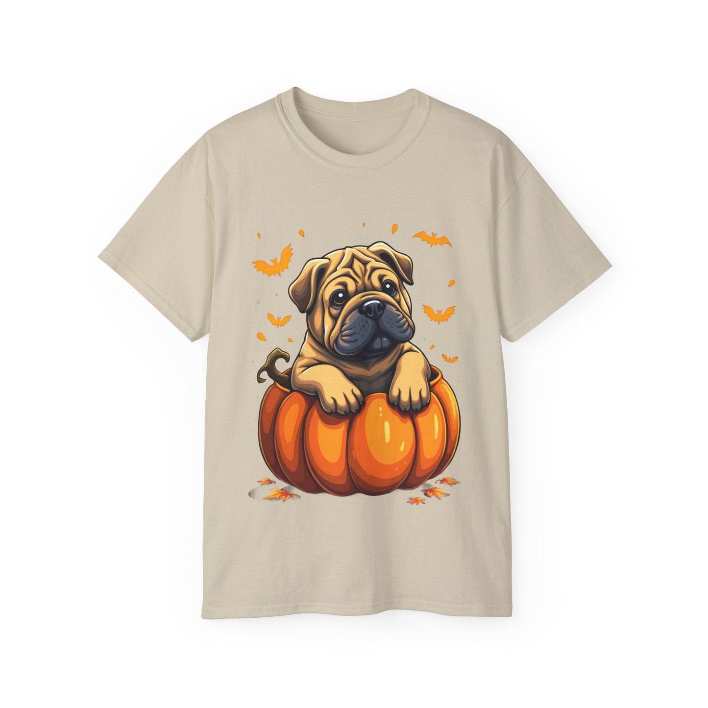 Cute Dog Cartoon Shar Pei Halloween Trick or Treat Unisex Organic T-Shirt