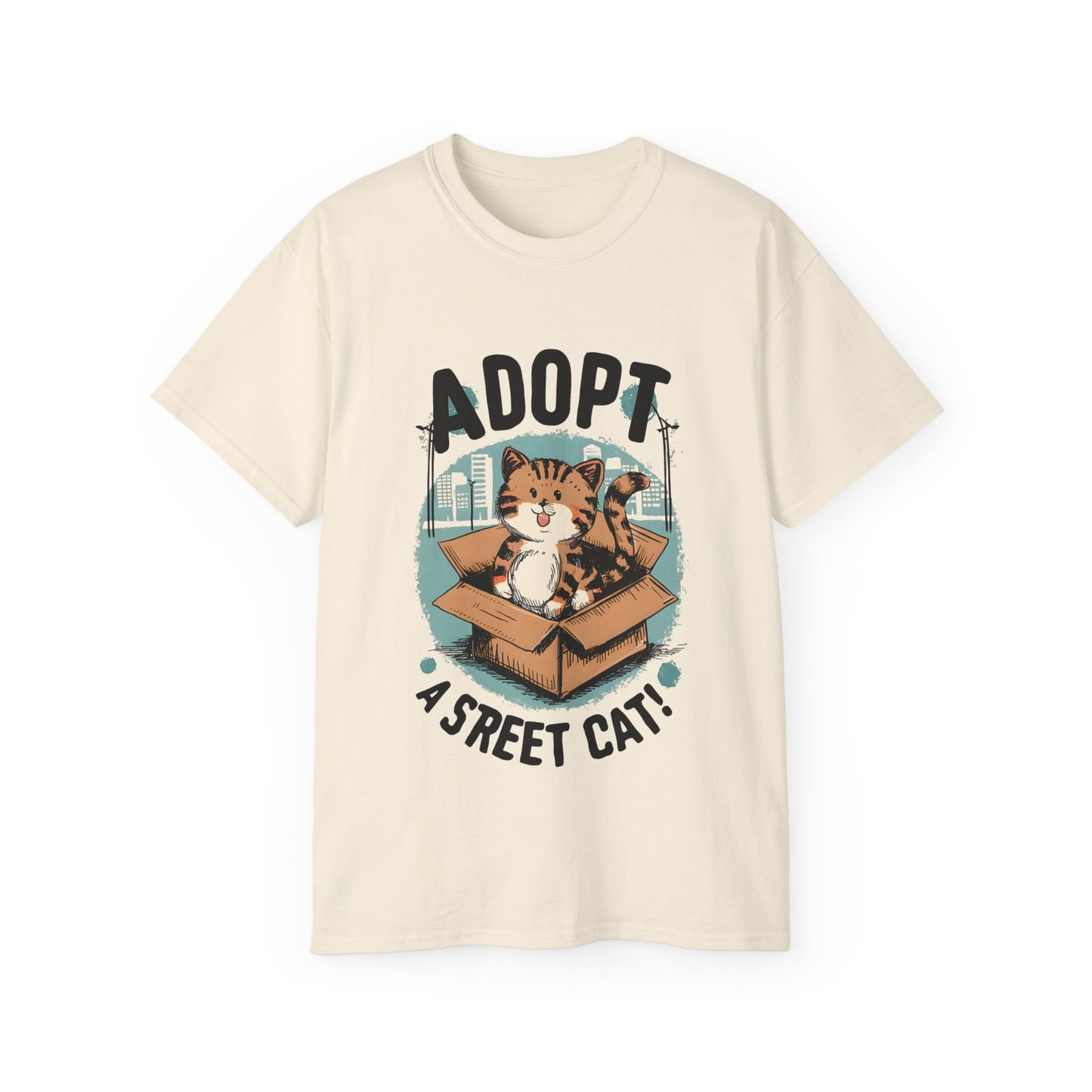 Cute Cat Cartoon Adopt a Street Cat Unisex Organic T-Shirt