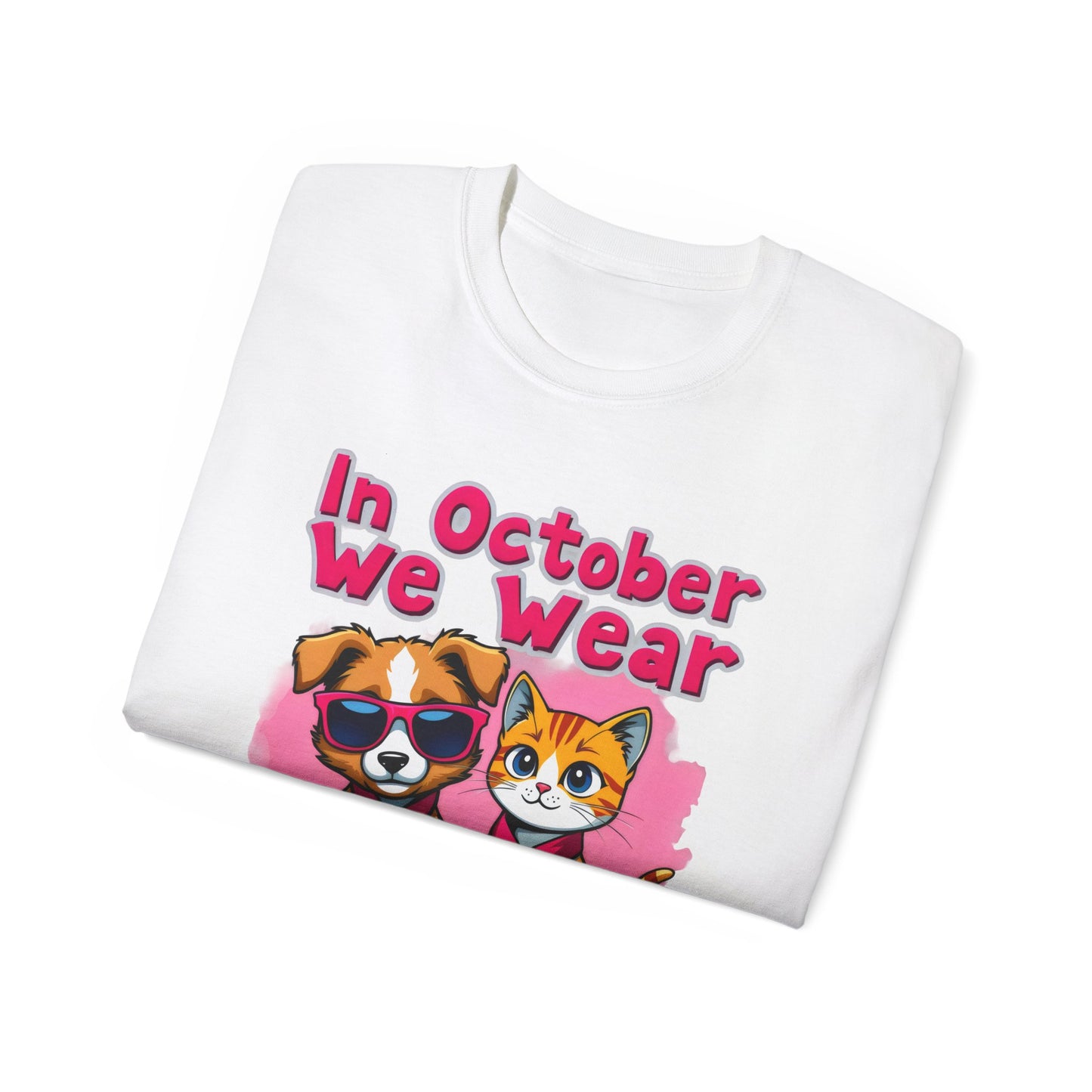 Cute Pet Cartoon In October We Wear Pink Unisex Organic T-Shirt