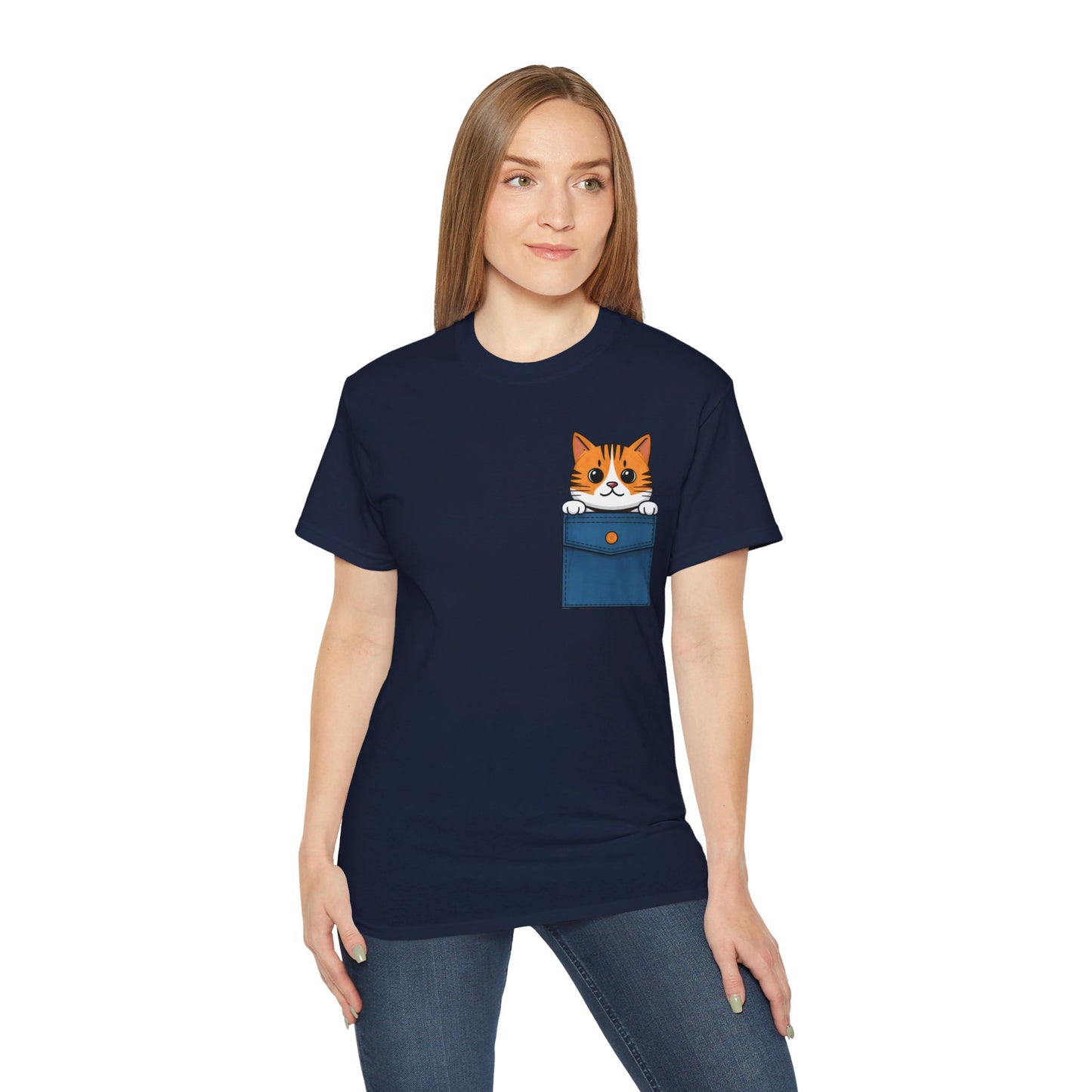 Cute Cartoon Cat in Pocket Unisex Organic T-Shirt