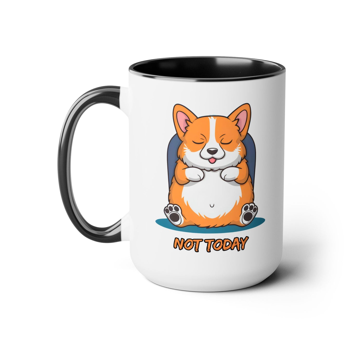 Cute Funny Dog Cartoon Corgi Not Today Meme Two-Tone Coffee Mugs, 15oz