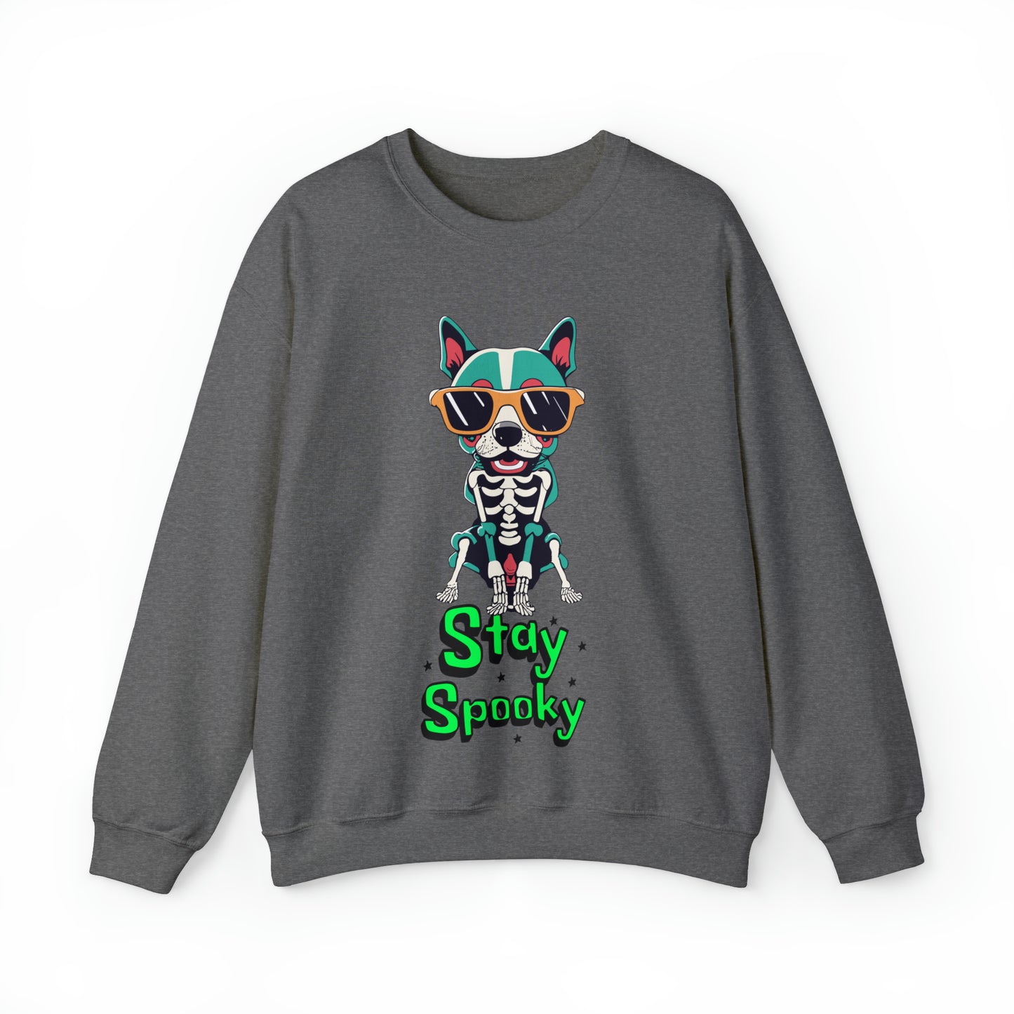 Cute Funny Stay Spooky Skeleton Dog Unisex Crewneck Sweatshirt