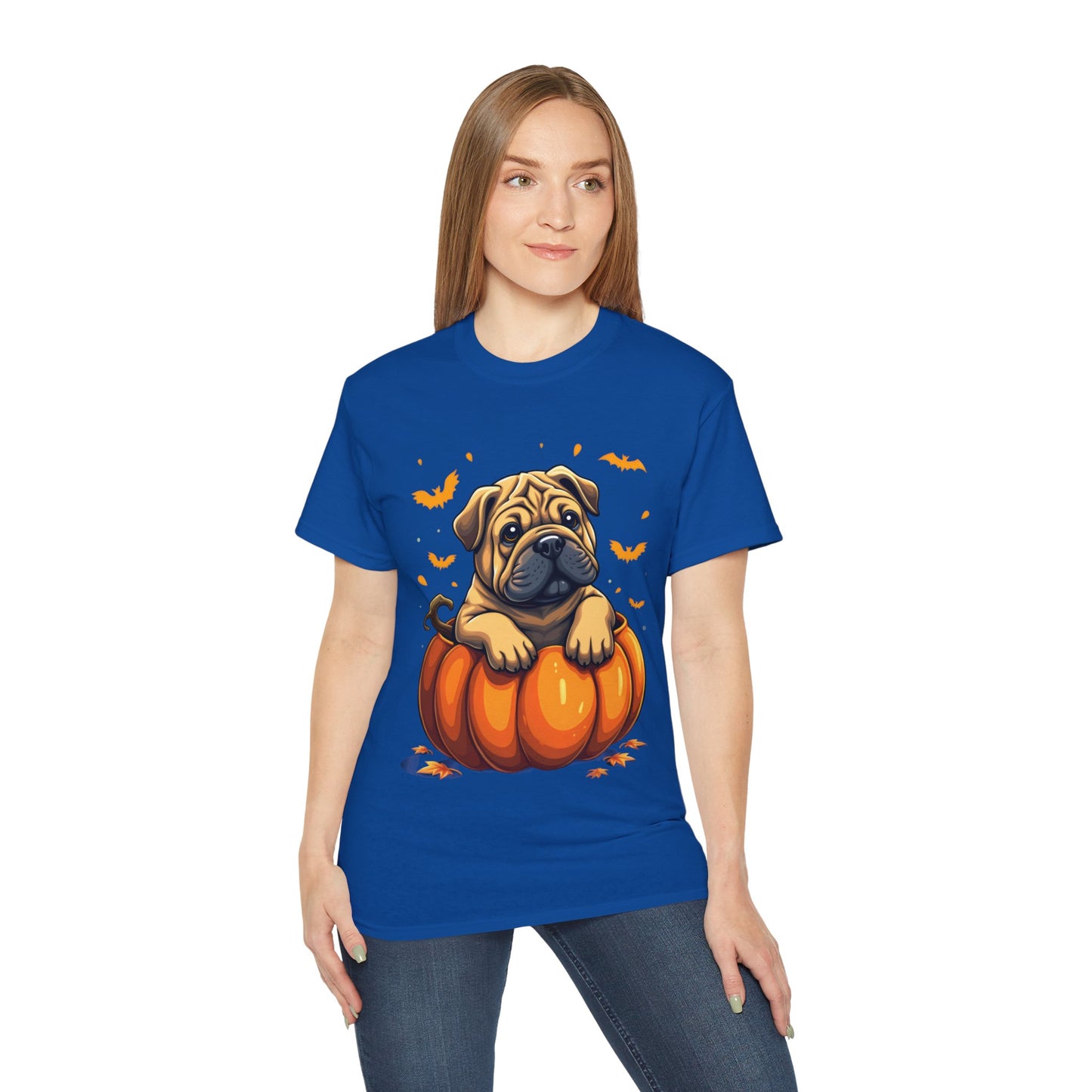 Cute Dog Cartoon Shar Pei Halloween Trick or Treat Unisex Organic T-Shirt