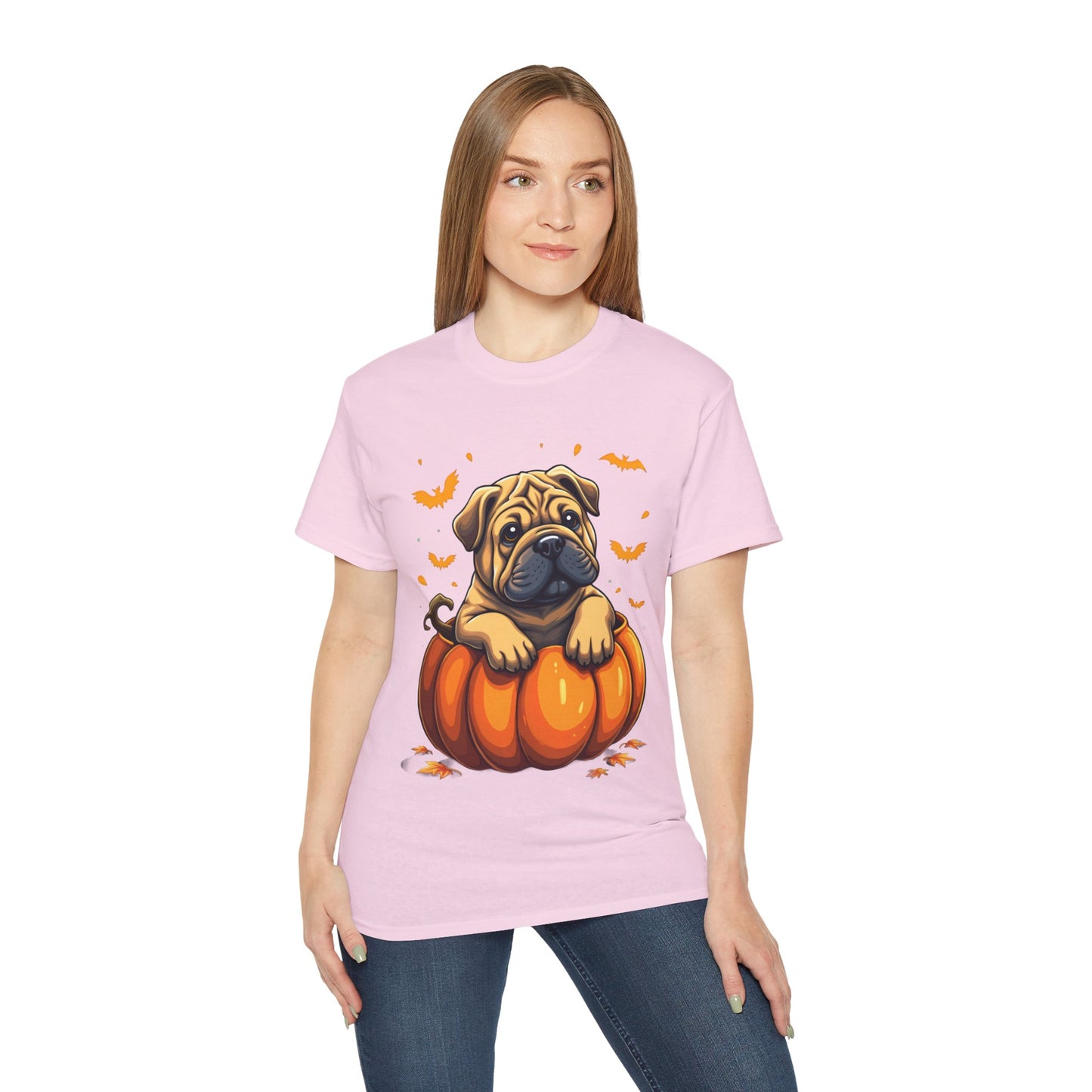 Cute Dog Cartoon Shar Pei Halloween Trick or Treat Unisex Organic T-Shirt