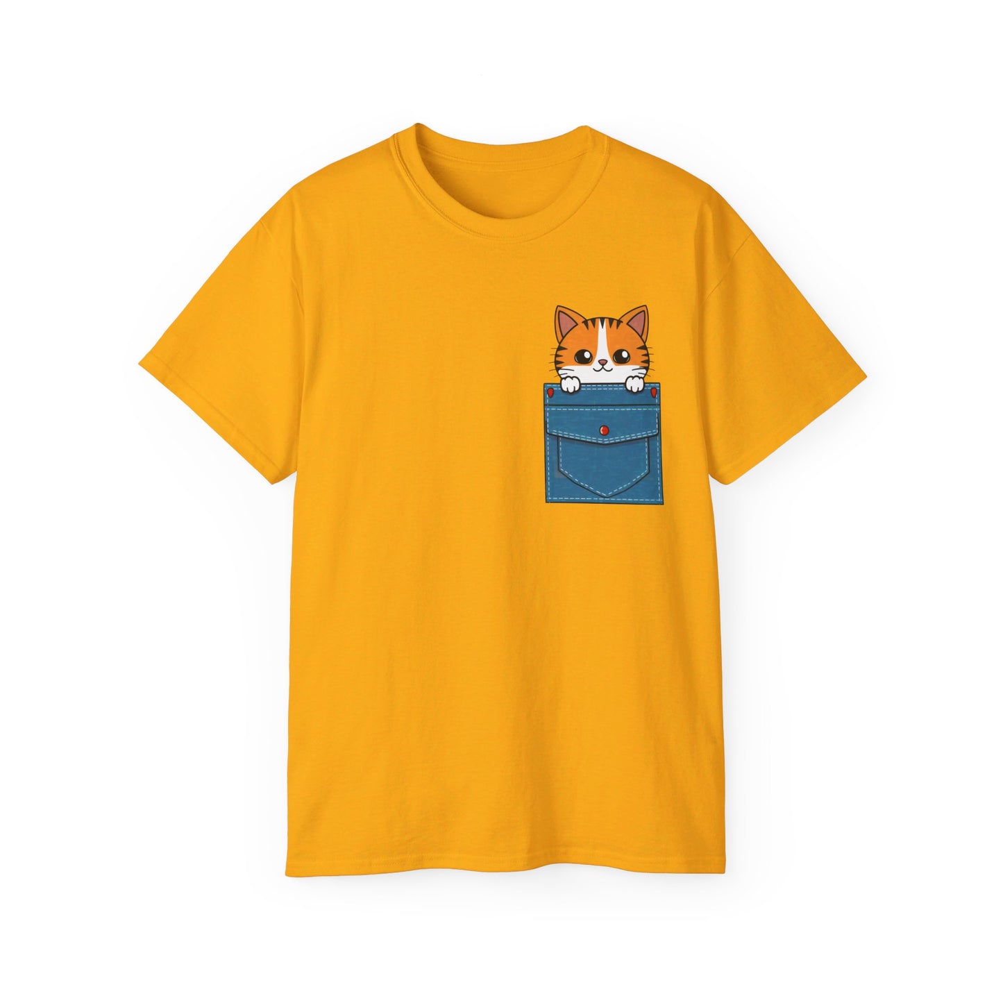 Cute Cartoon Cat in Pocket Unisex Organic T-Shirt