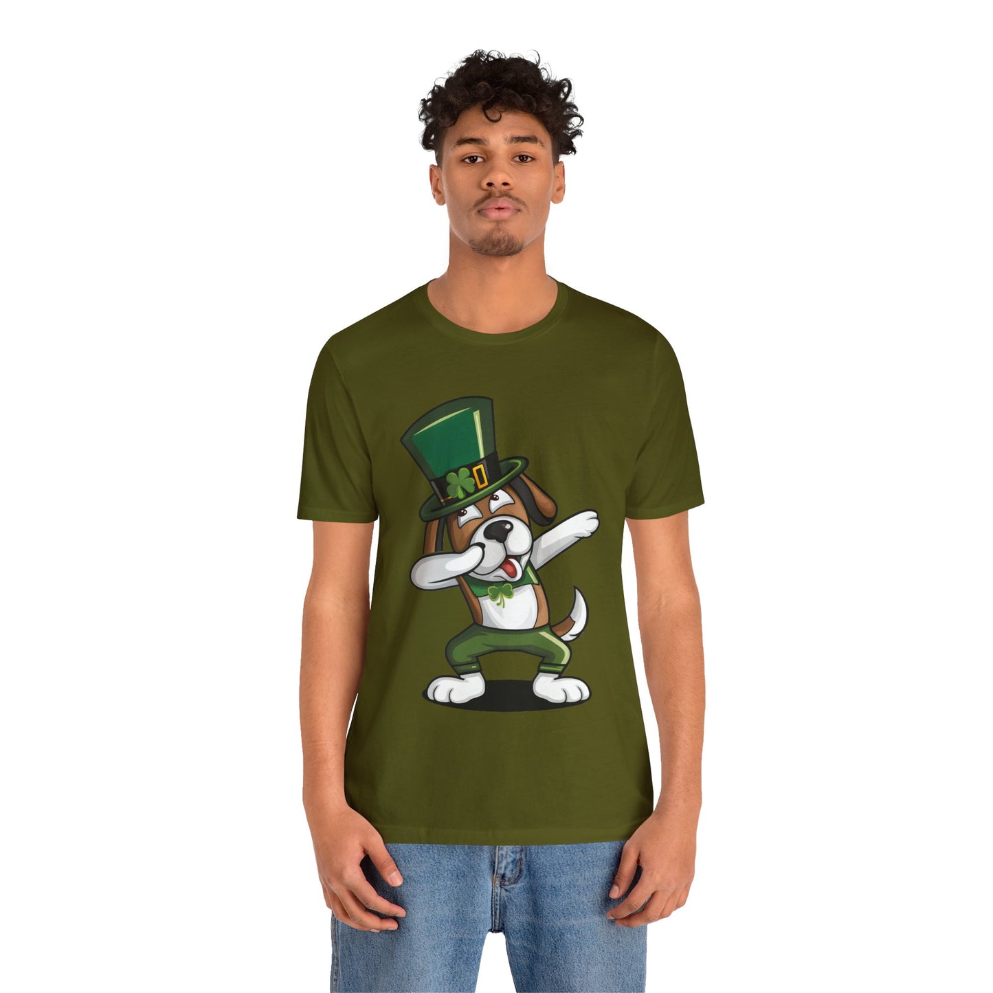 Cute Cartoon St Patrick's Day Dog Dabbing Unisex Jersey Short Sleeve Tee