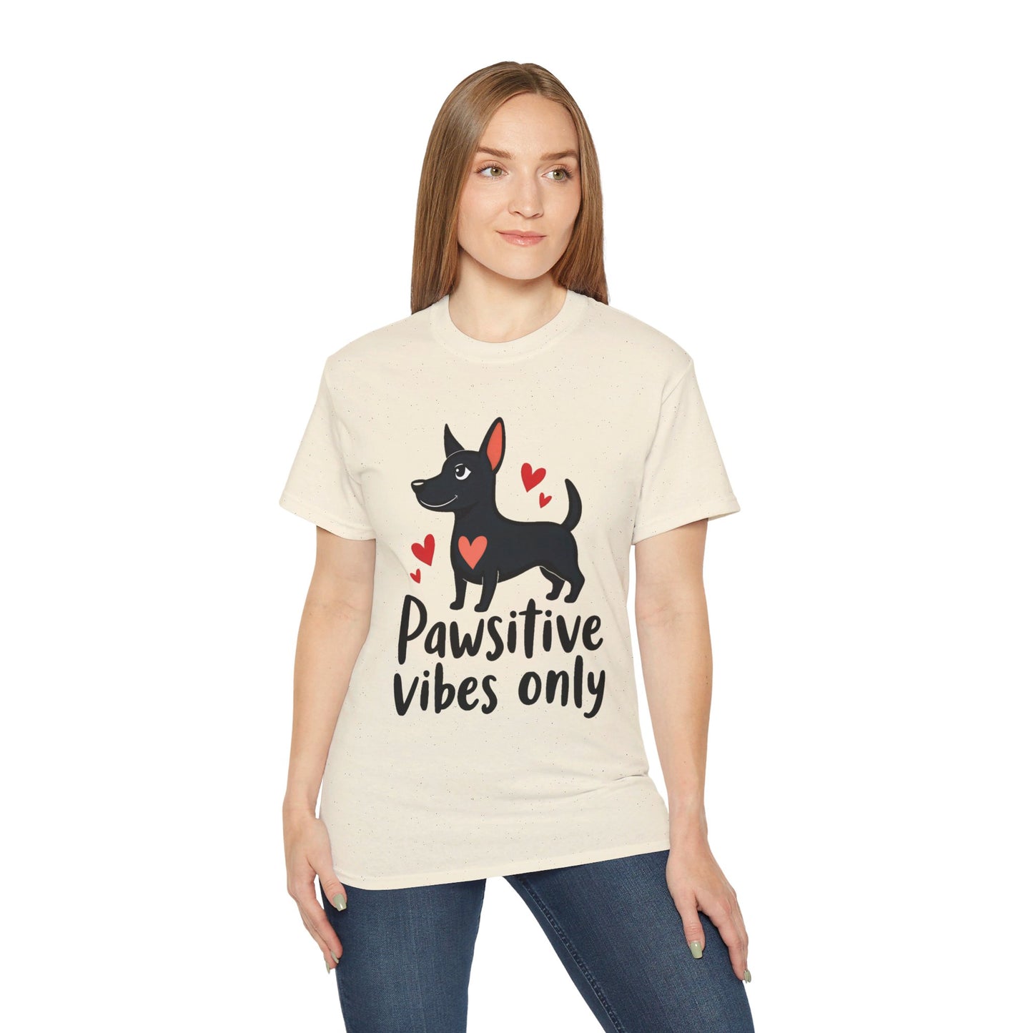 Cute Dog Cartoon Pawsitive Vibes Only Unisex Organic T-Shirt