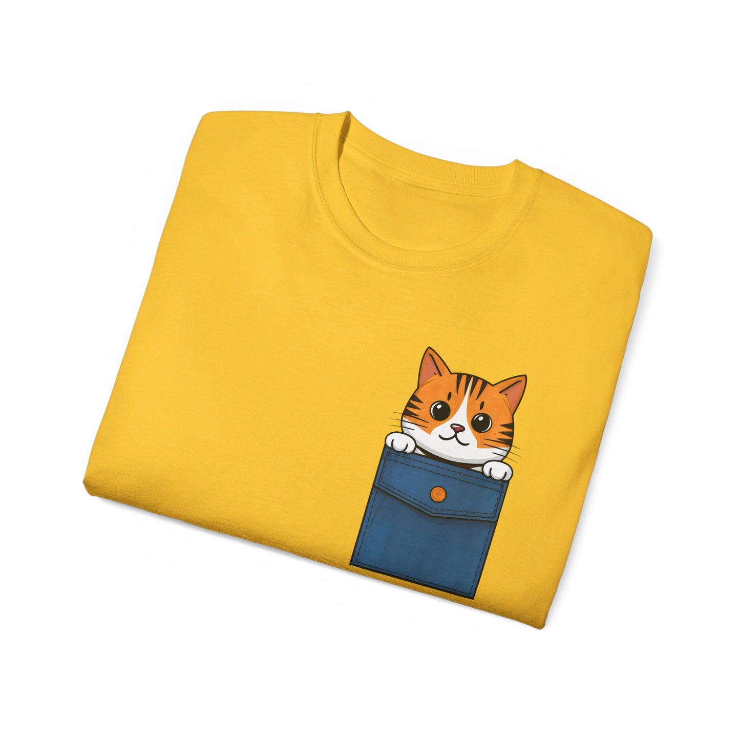 Cute Cartoon Cat in Pocket Unisex Organic T-Shirt