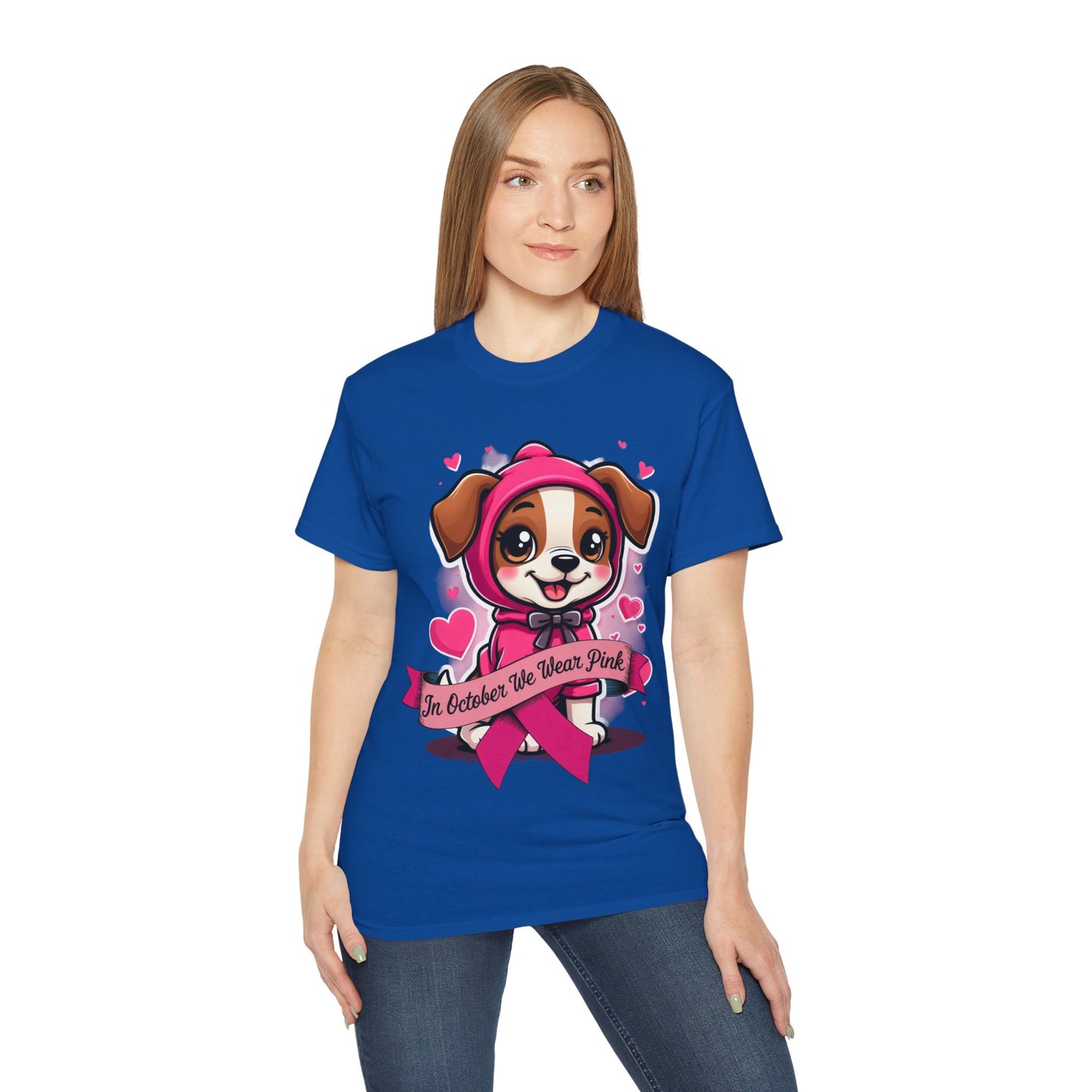 Cute Dog Cartoon In October We Wear Pink Unisex Organic T-Shirt