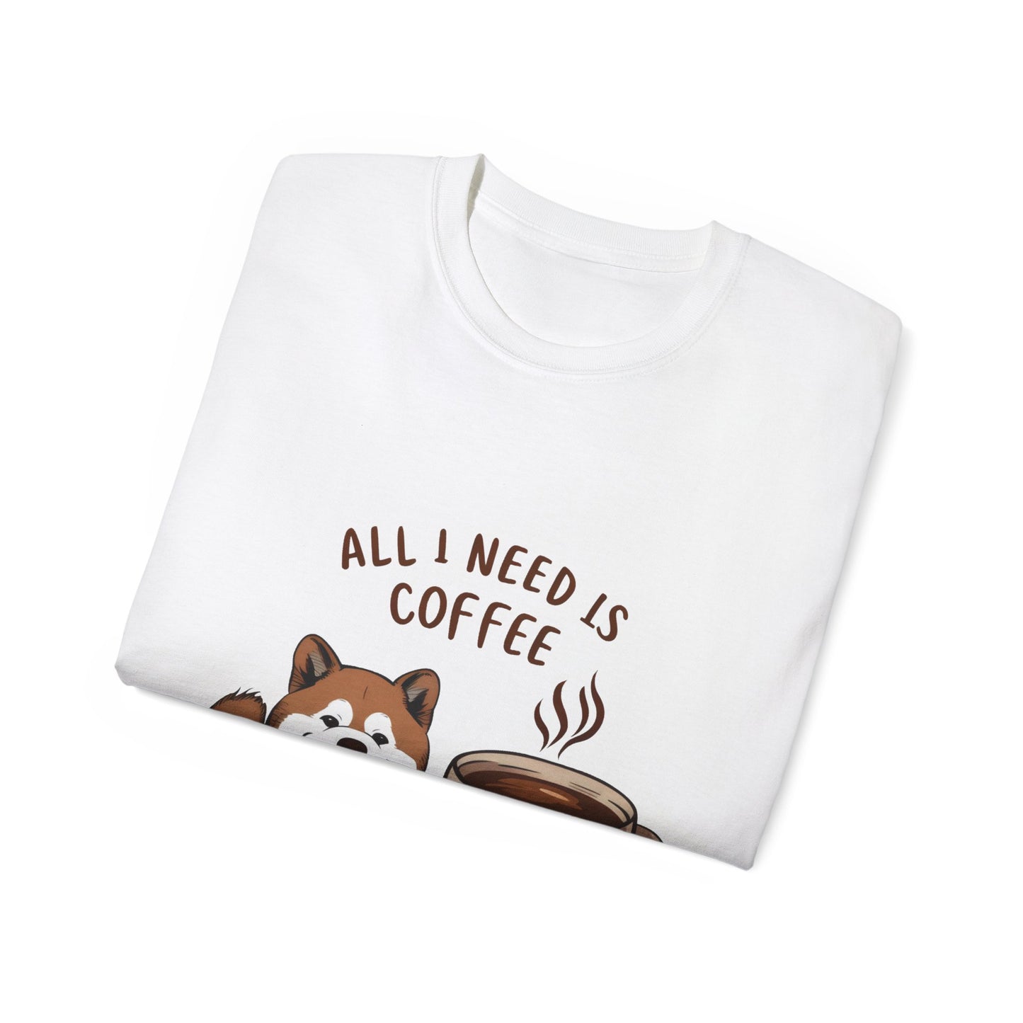 Cute Funny Cartoon All I Need is Coffee and My Akita Unisex Organic T-Shirt