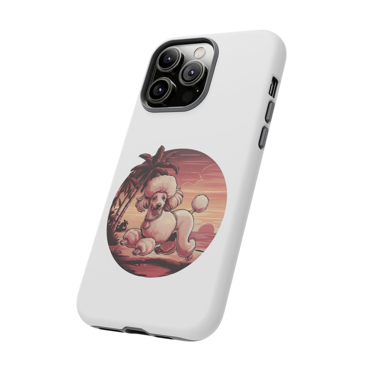 Cute Cartoon Poodle 80s Vintage Sunset Retro iPhone Tough Cases