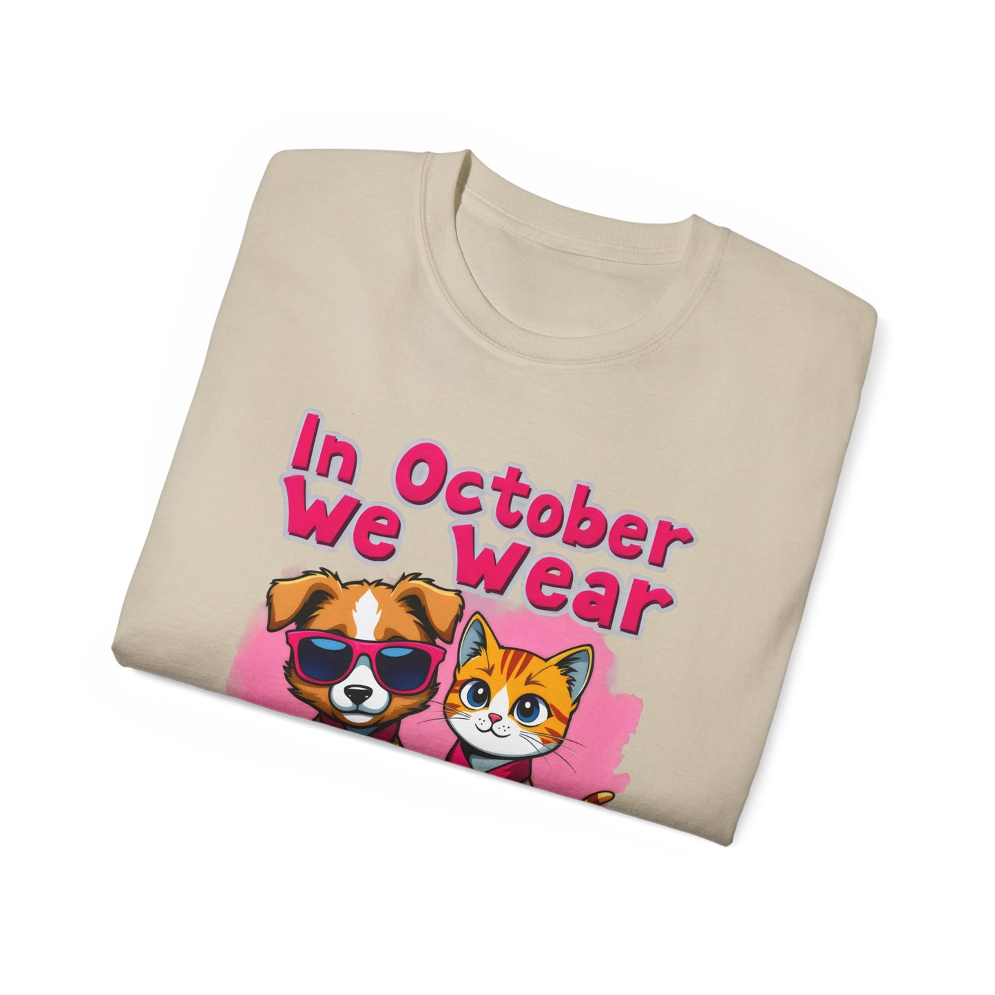 Cute Pet Cartoon In October We Wear Pink Unisex Organic T-Shirt