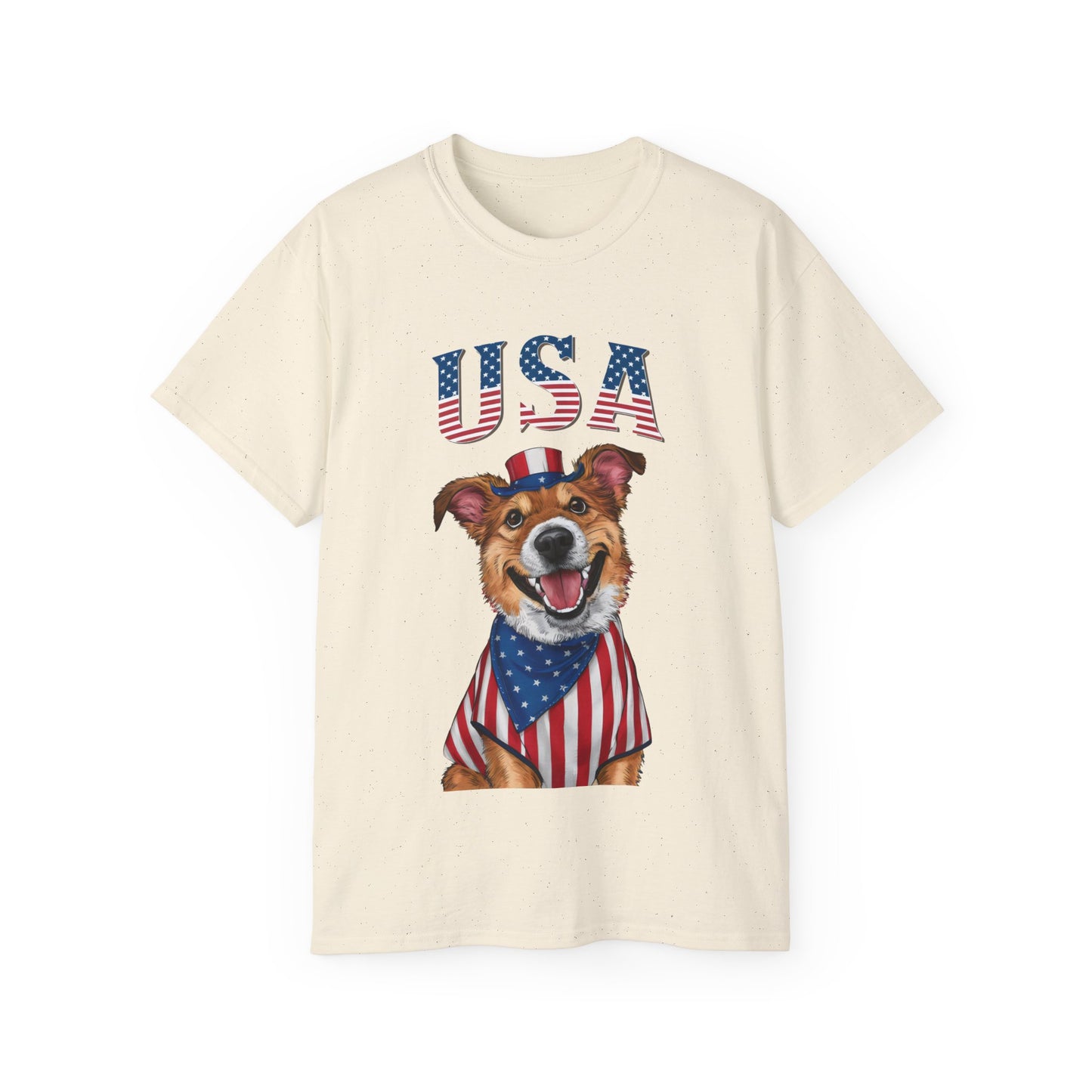 Cute Dog Cartoon US Independence Day Unisex Organic T-Shirt