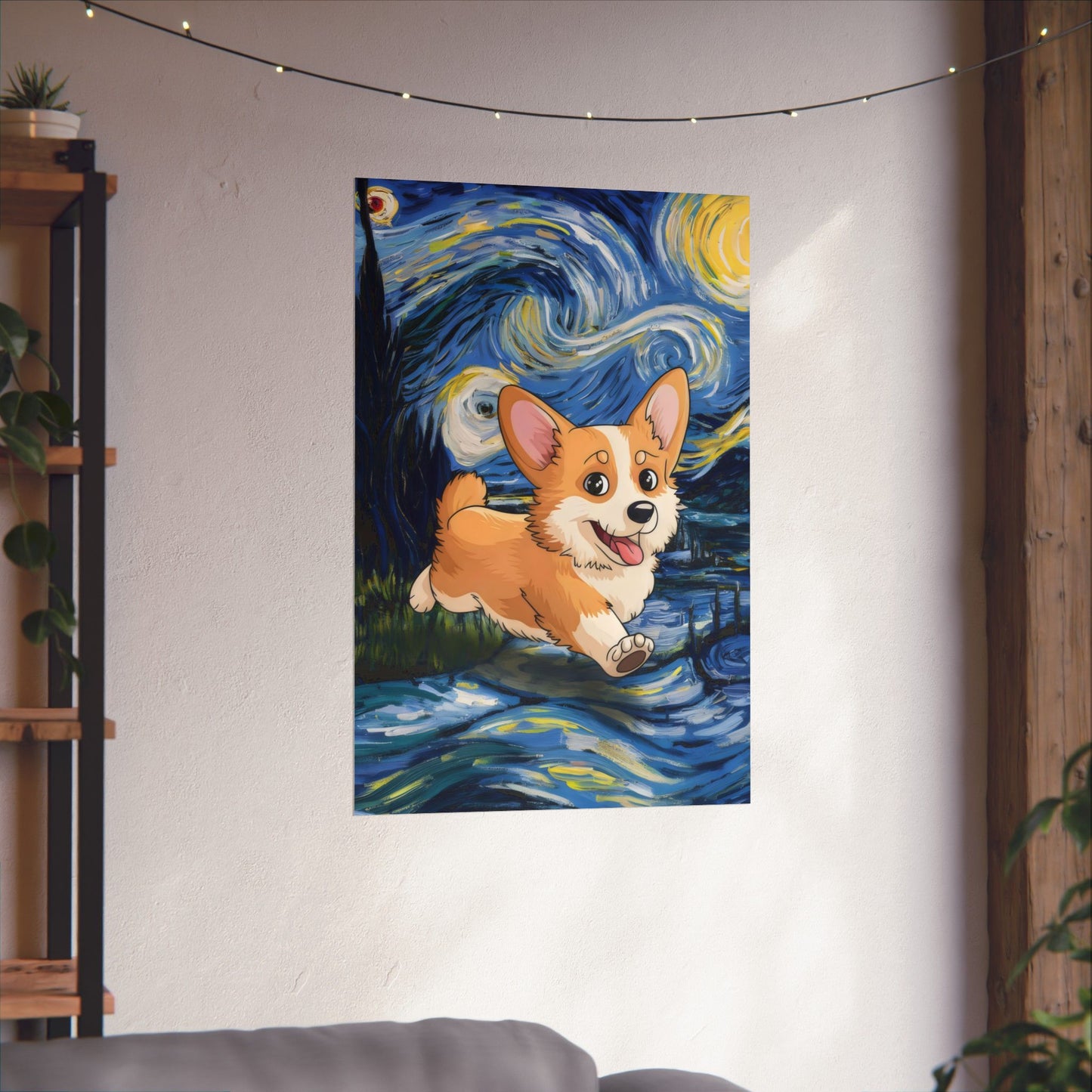 Cute Corgi Van Gogh Starry Night Matte Vertical Posters