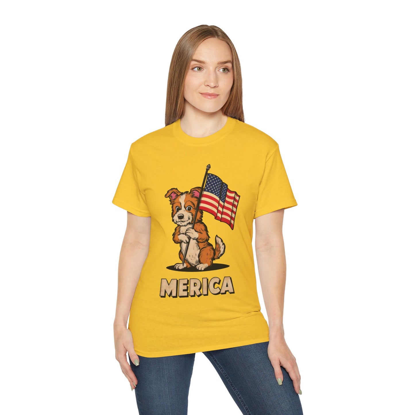 Cute Dog Cartoon Fourth of July Merica Organic T-Shirt