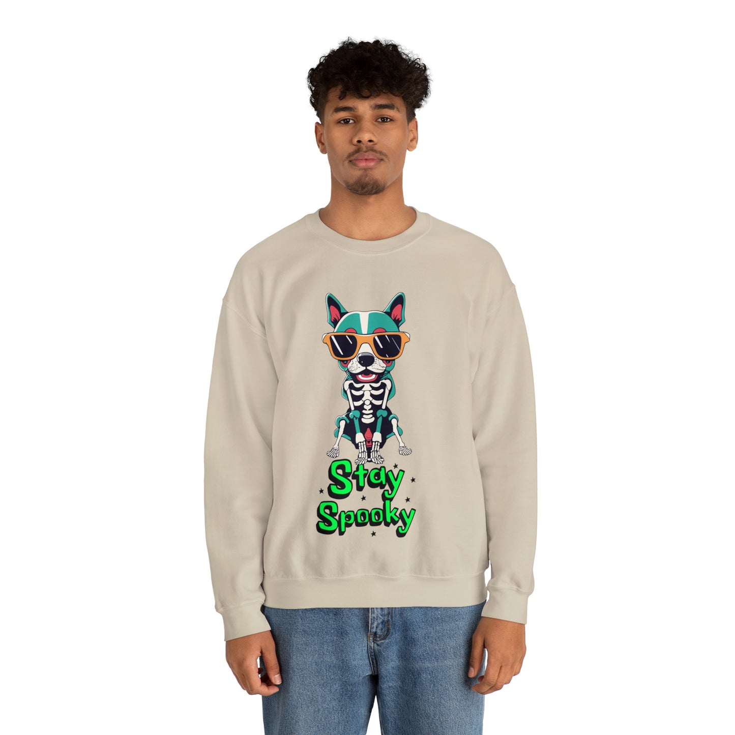 Cute Funny Stay Spooky Skeleton Dog Unisex Crewneck Sweatshirt