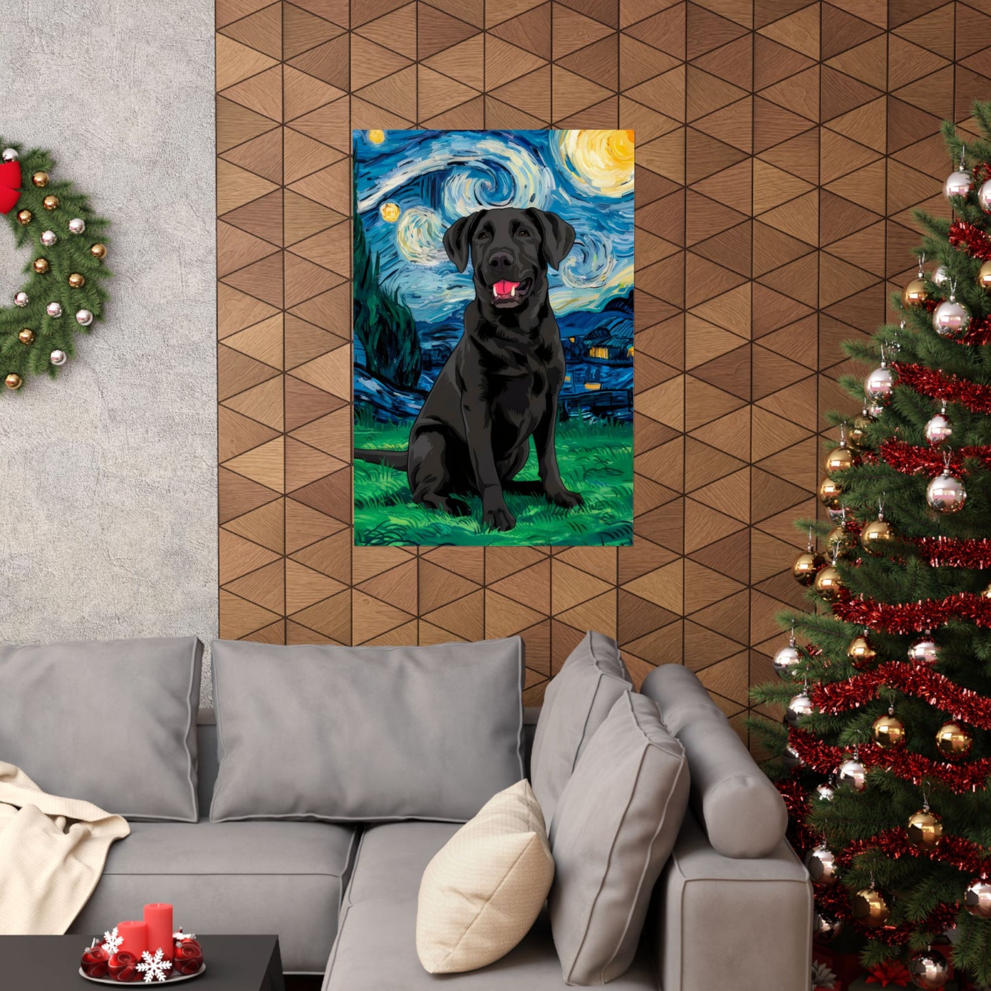 Cute Labrador Van Gogh Starry Night Matte Vertical Posters