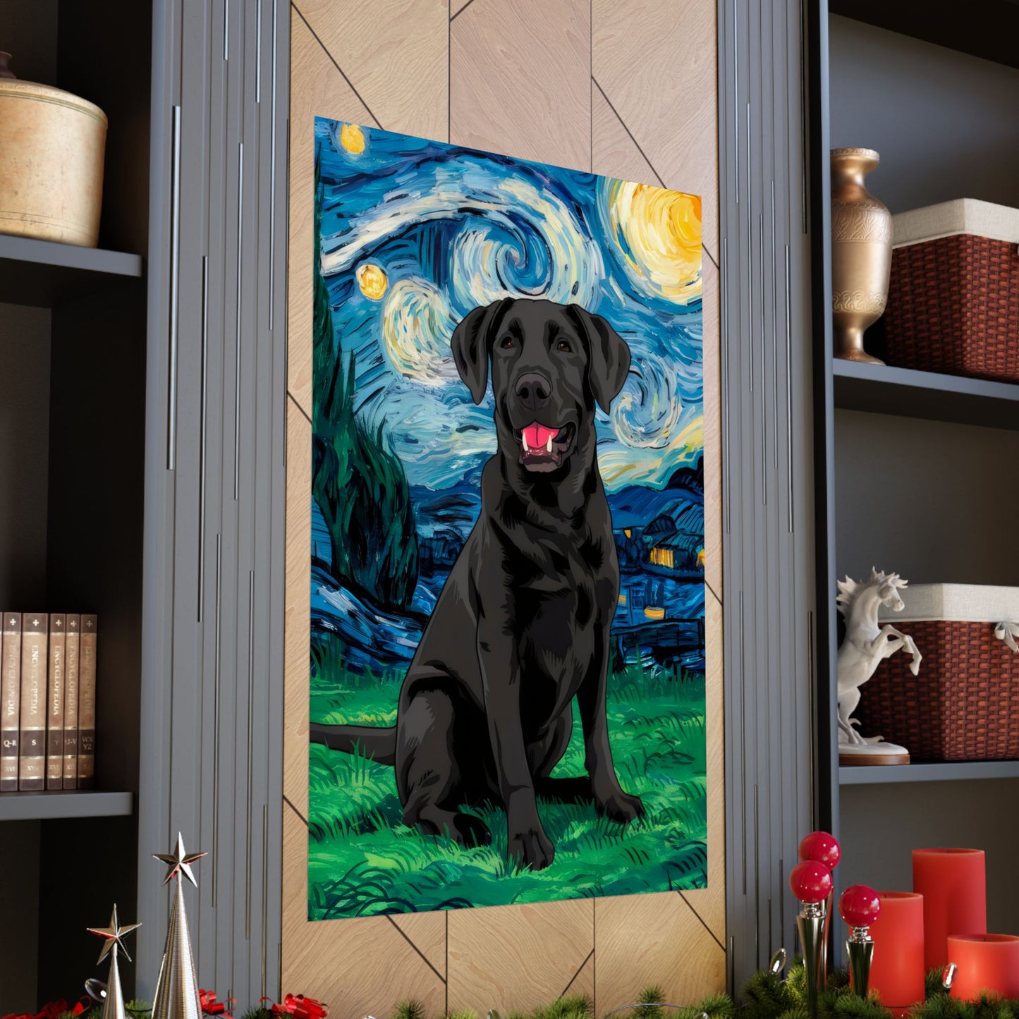 Cute Labrador Van Gogh Starry Night Matte Vertical Posters