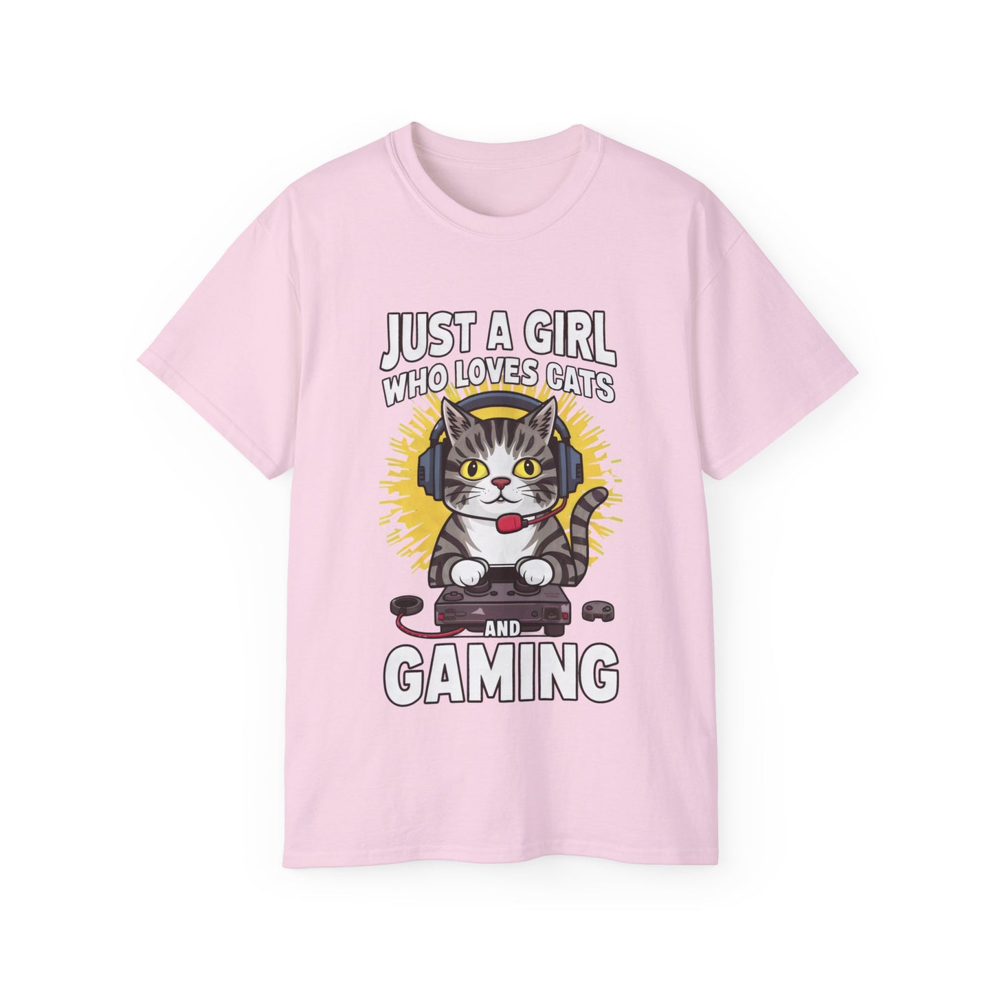 Cute Cartoon Just a Girl Who Loves Cats and Gaming Organic T-Shirt