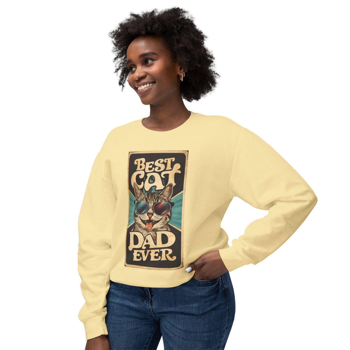 Cat Dad Lightweight Crewneck Sweatshirt - Cute Best Cat Ever Design