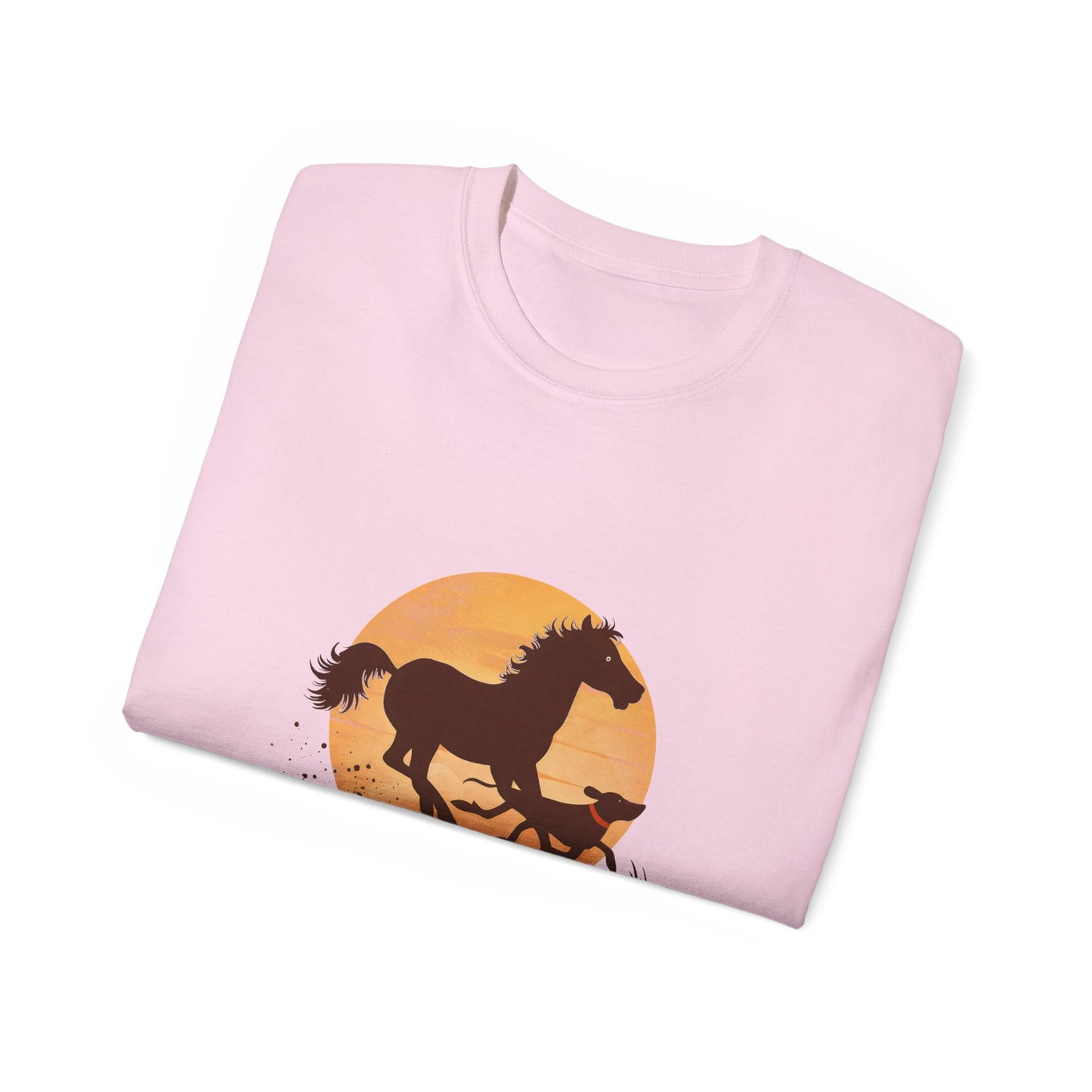 Cute Illustration Easily Distracted by Horses and Dogs Unisex Organic T-Shirt