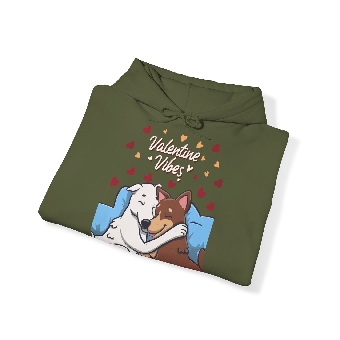 Cute Dog Cartoon Valentine Vibes Unisex Hooded Sweatshirt