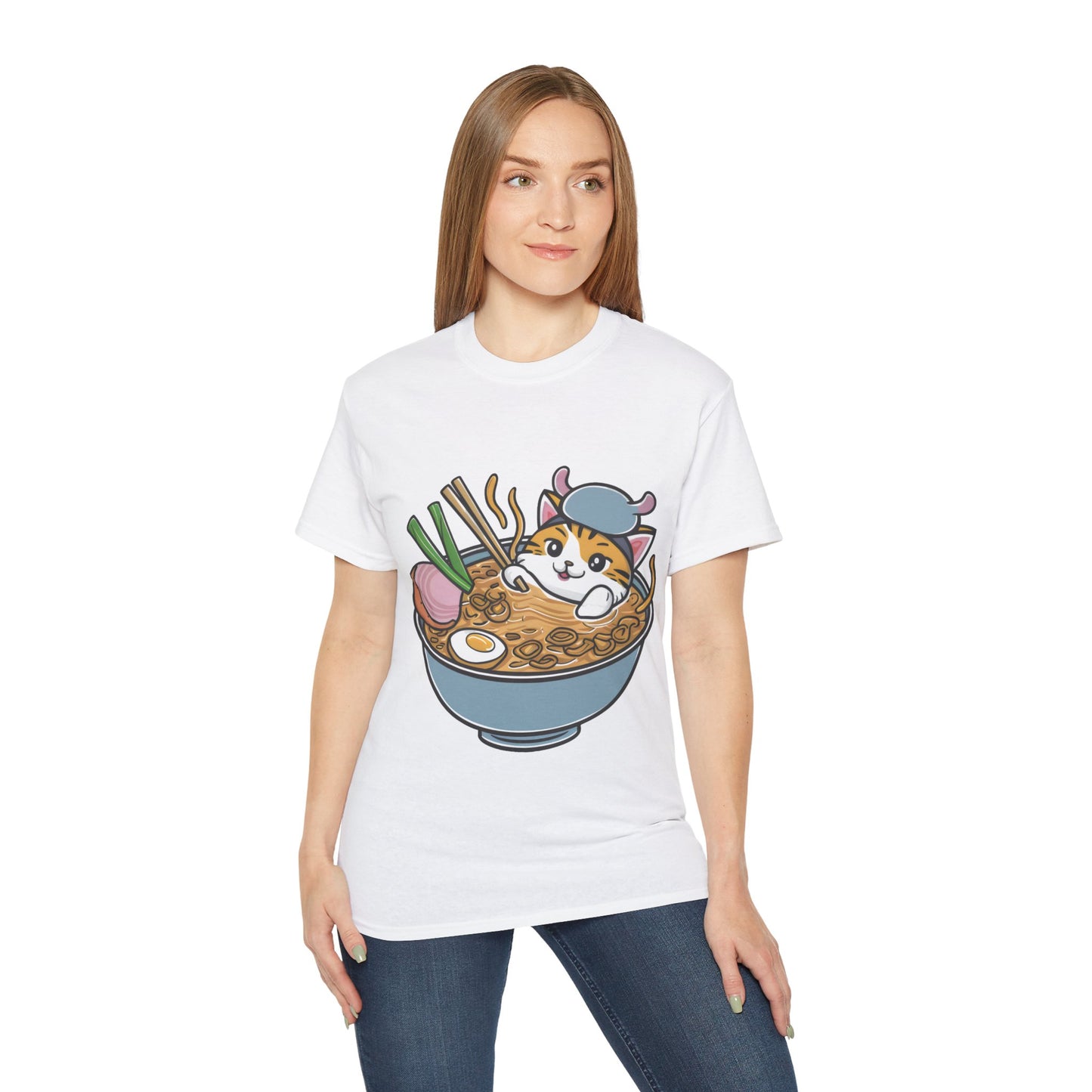 Cute Cartoon Cat Ramen Unisex Organic T-Shirt