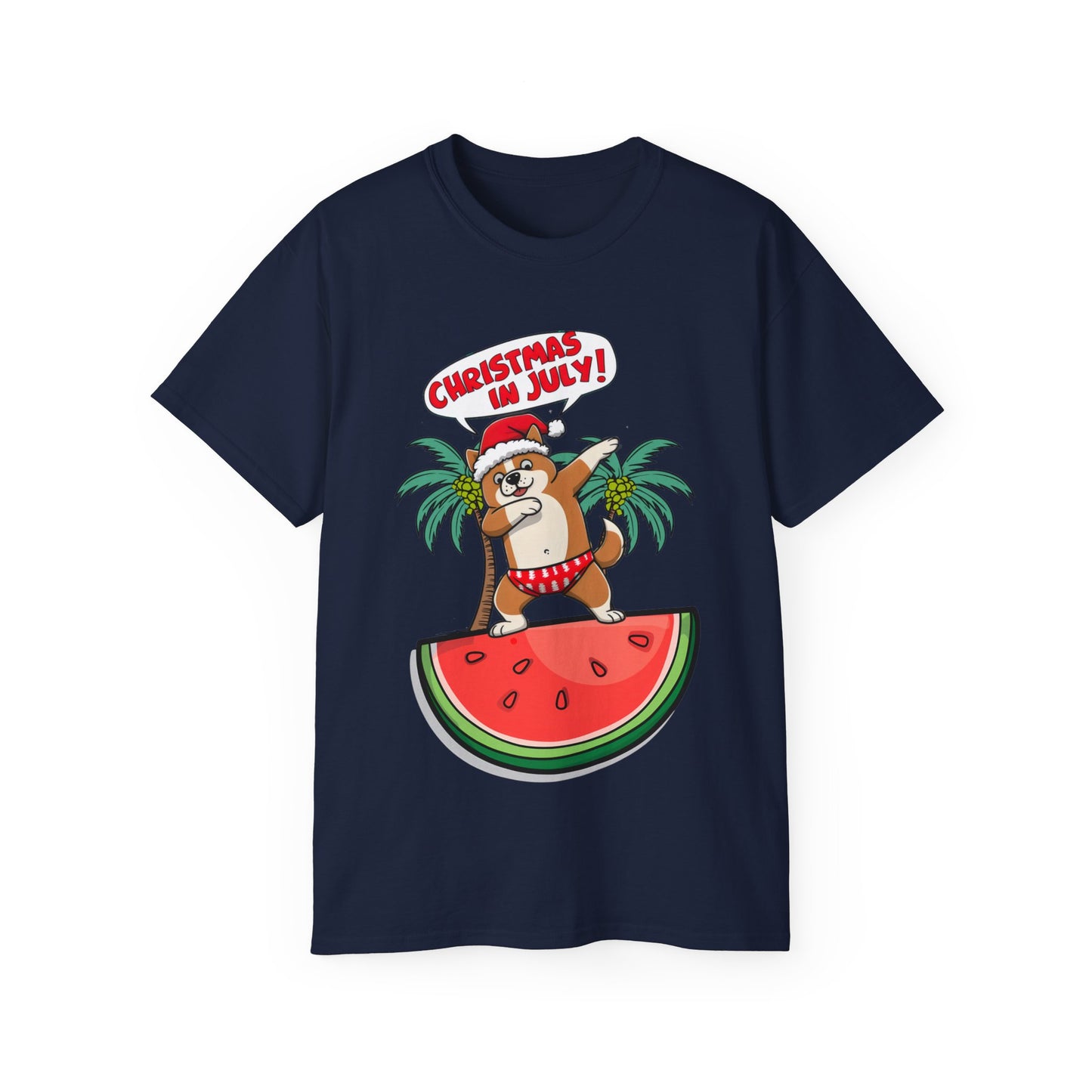 Cute Dog Cartoon Christmas in July Unisex Organic T-Shirt