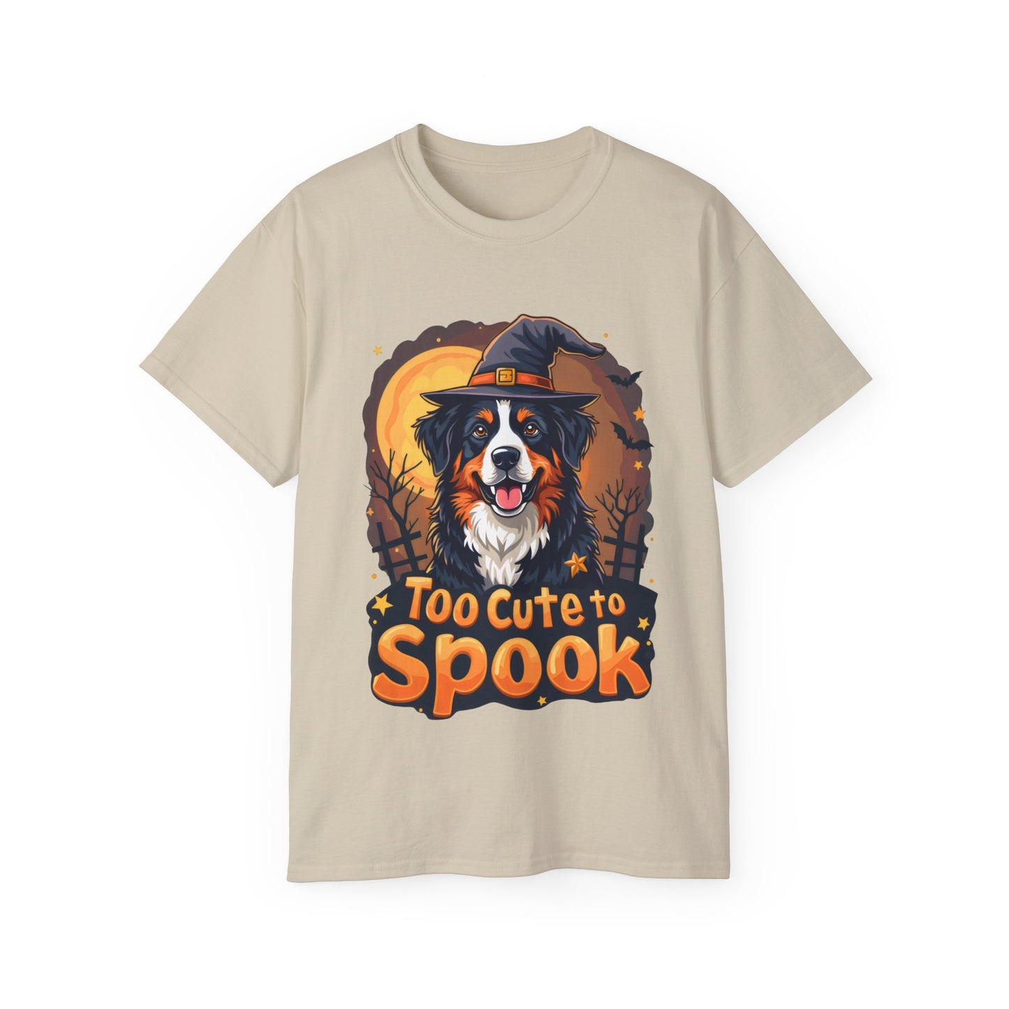 Dog Cartoon Too Cute to Spook Halloween Unisex Organic T-Shirt