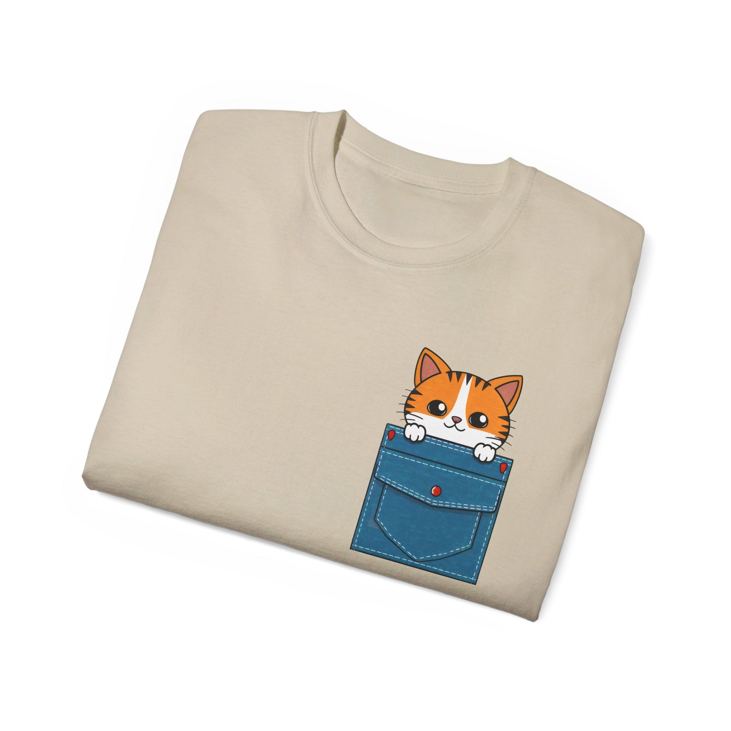 Cute Cartoon Cat in Pocket Unisex Organic T-Shirt