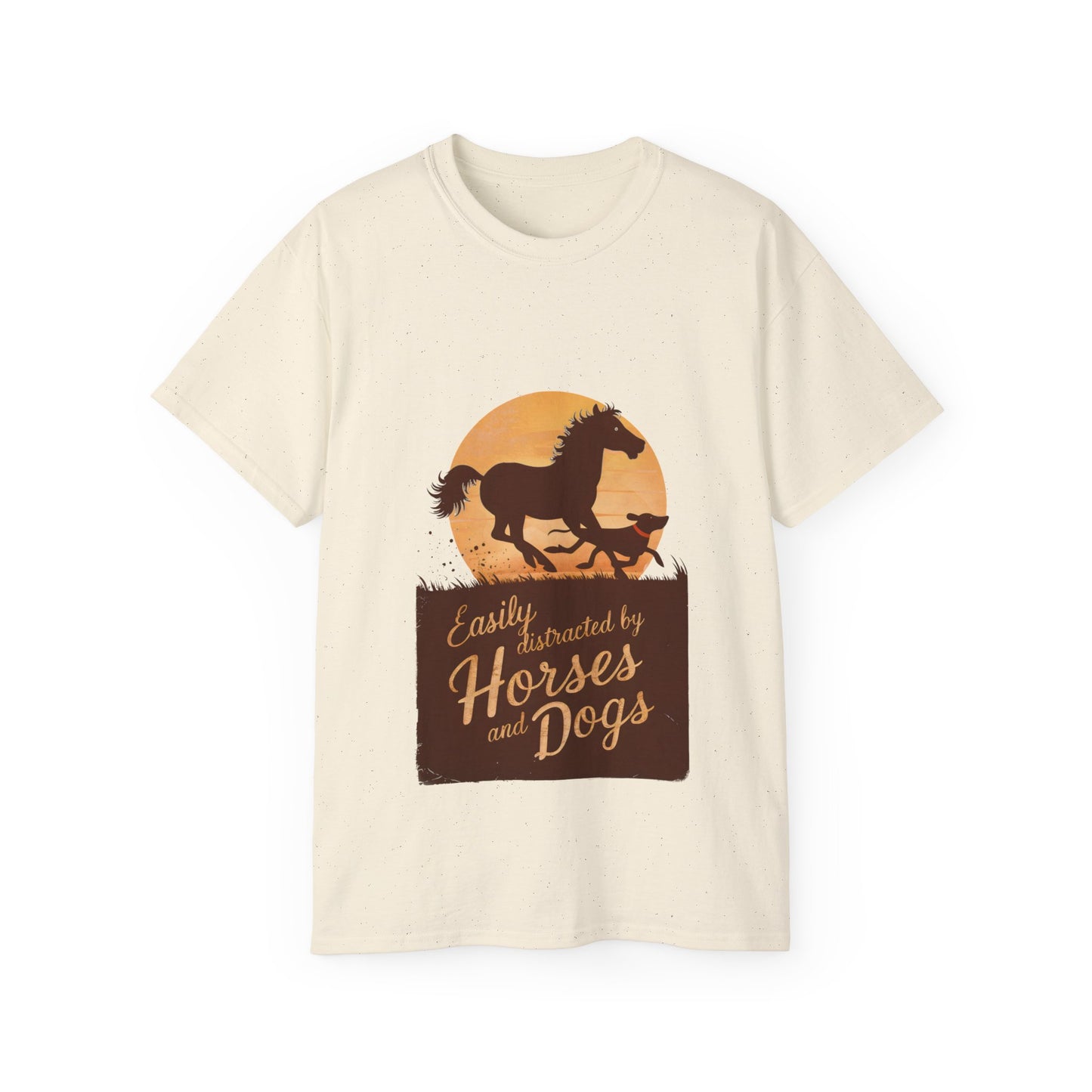 Cute Illustration Easily Distracted by Horses and Dogs Unisex Organic T-Shirt