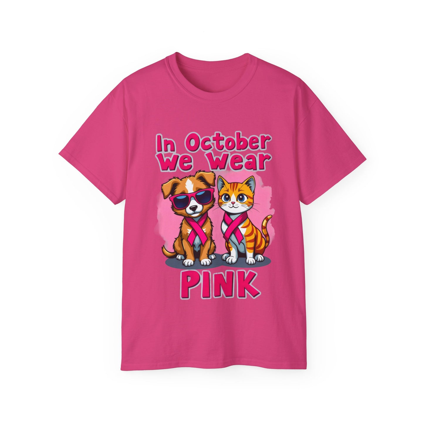 Cute Pet Cartoon In October We Wear Pink Unisex Organic T-Shirt