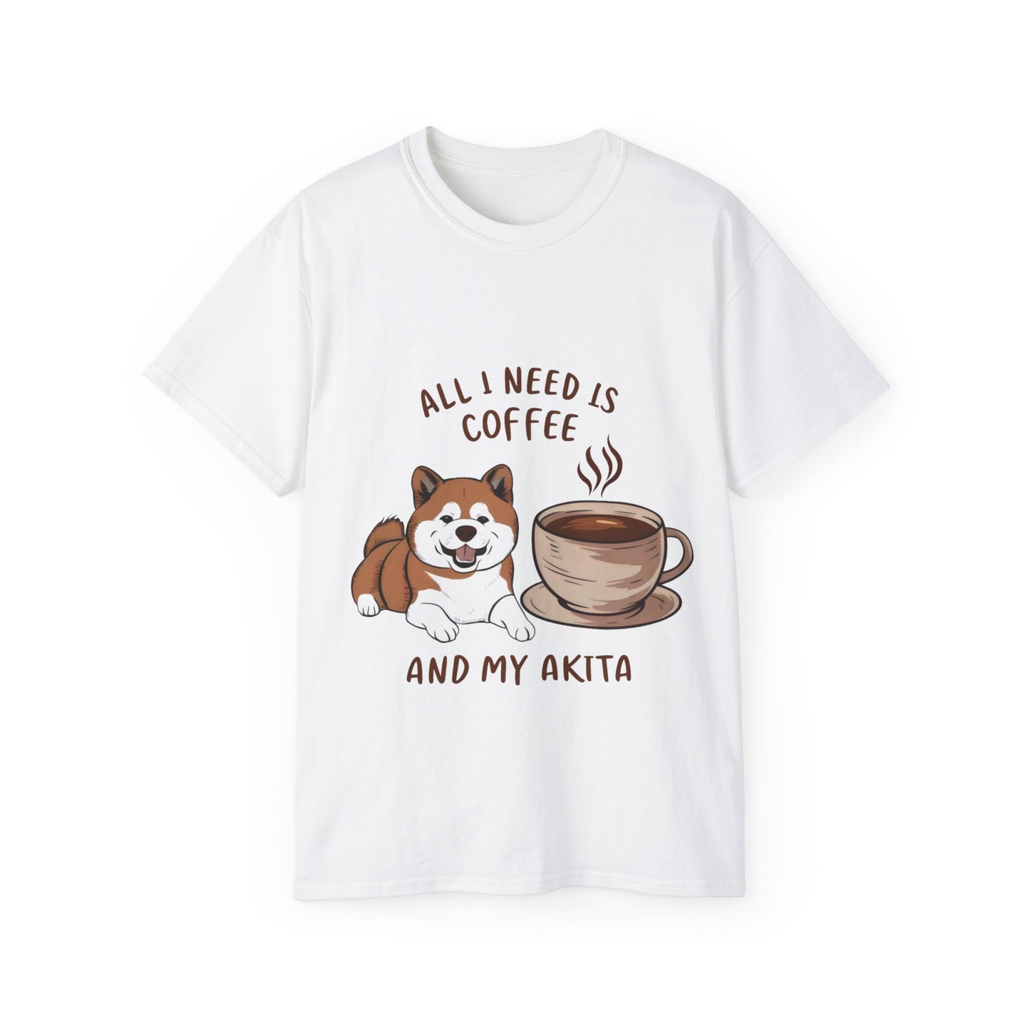 Cute Funny Cartoon All I Need is Coffee and My Akita Unisex Organic T-Shirt