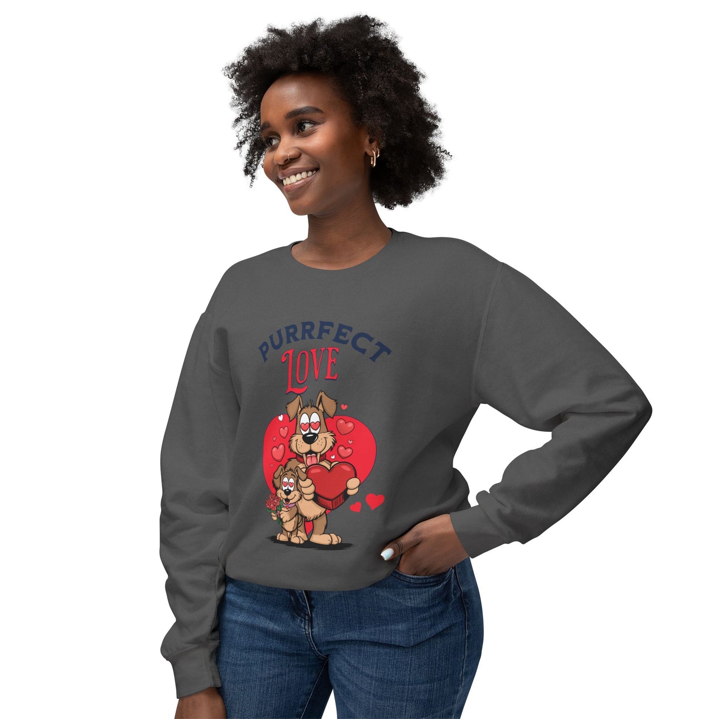 Cute Dog Cartoon Purrfect Love Valentine's Day Crewneck Sweatshirt