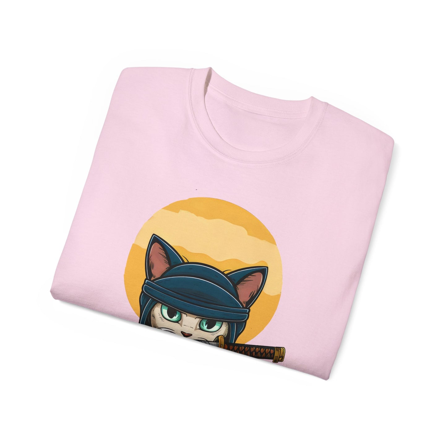 Cute Cartoon Samurai Ninja Cat Organic T-Shirt