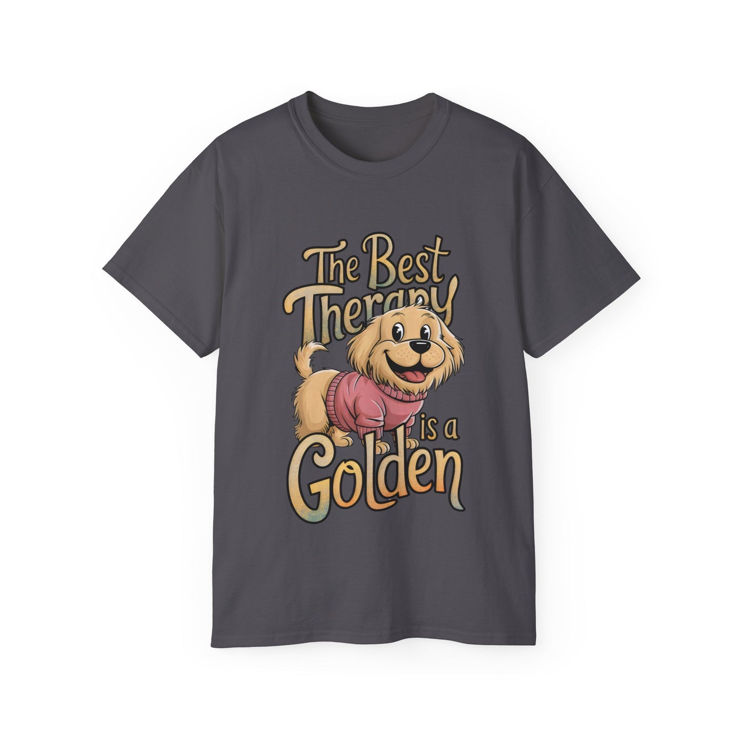 Cute Dog Cartoon The Best Therapy is a Golden Unisex Organic T-Shirt