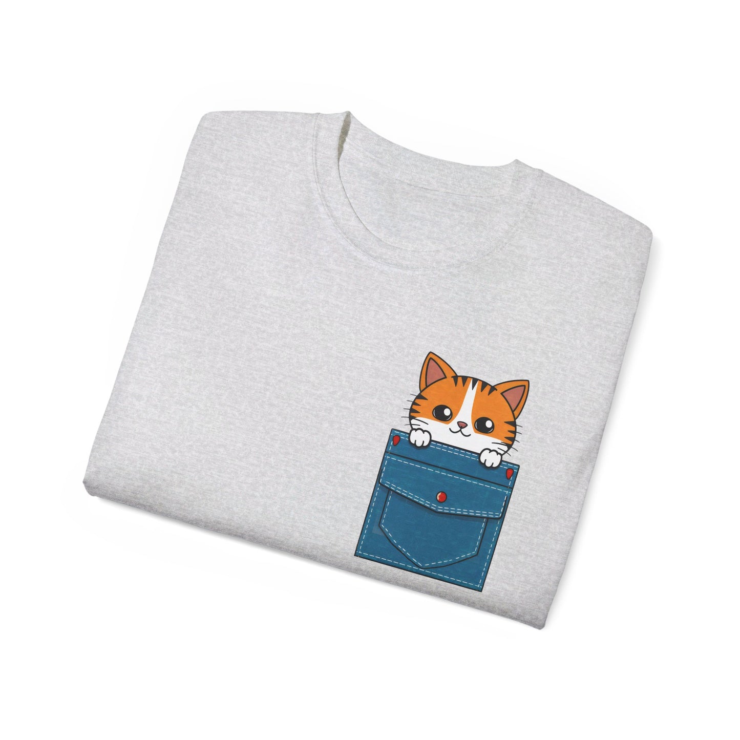 Cute Cartoon Cat in Pocket Unisex Organic T-Shirt