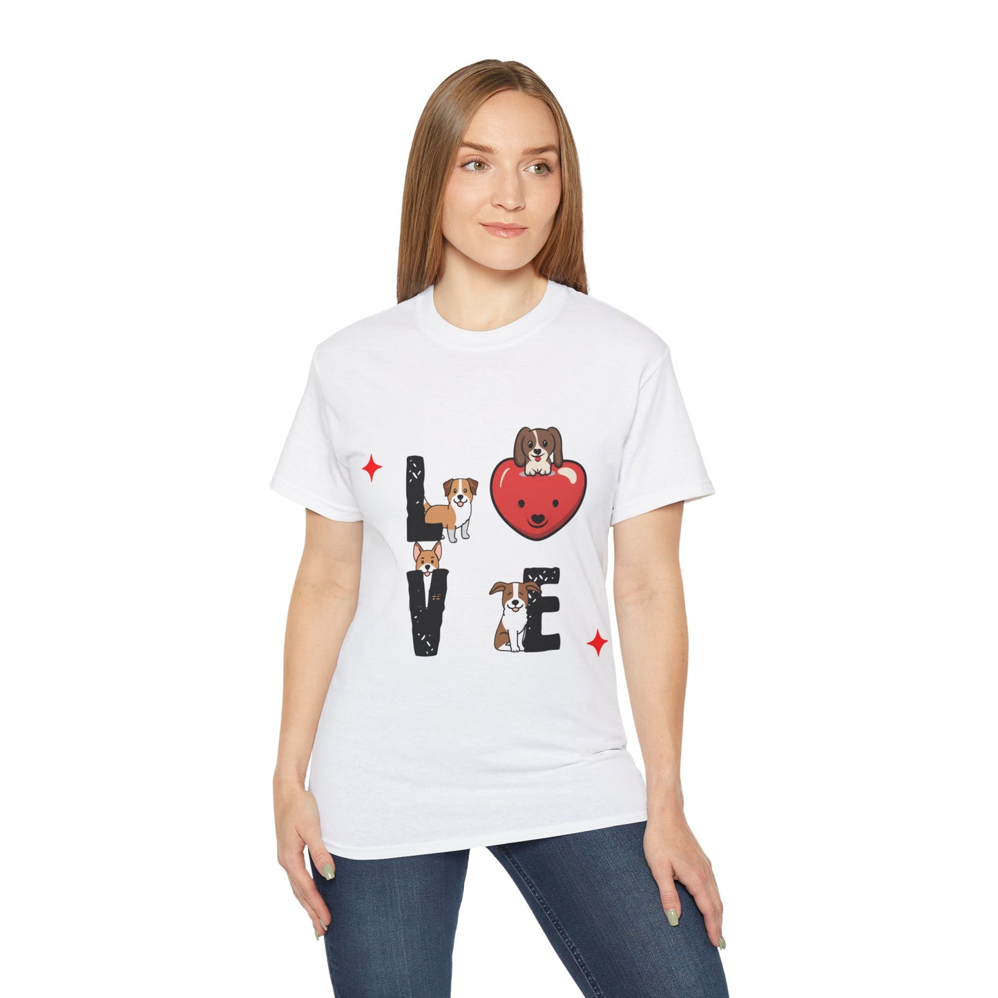 Cute Dog Cartoon Valentine's Day Love Unisex Organic T-Shirt