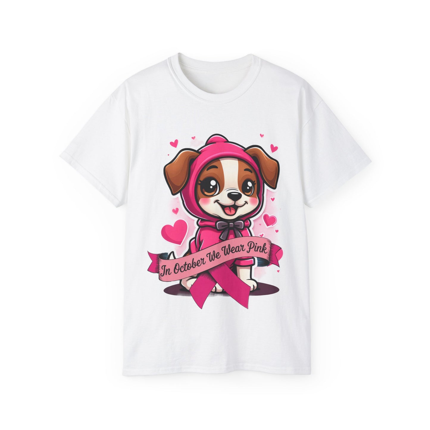 Cute Dog Cartoon In October We Wear Pink Unisex Organic T-Shirt