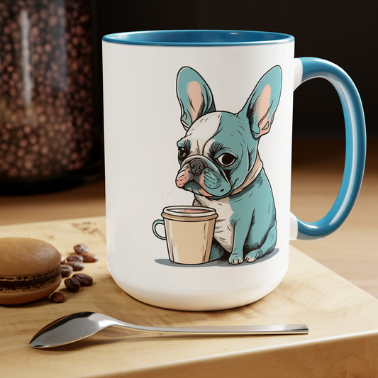 Cute Dog Drinking Coffee Meme Two-Tone Coffee Mugs, 15oz