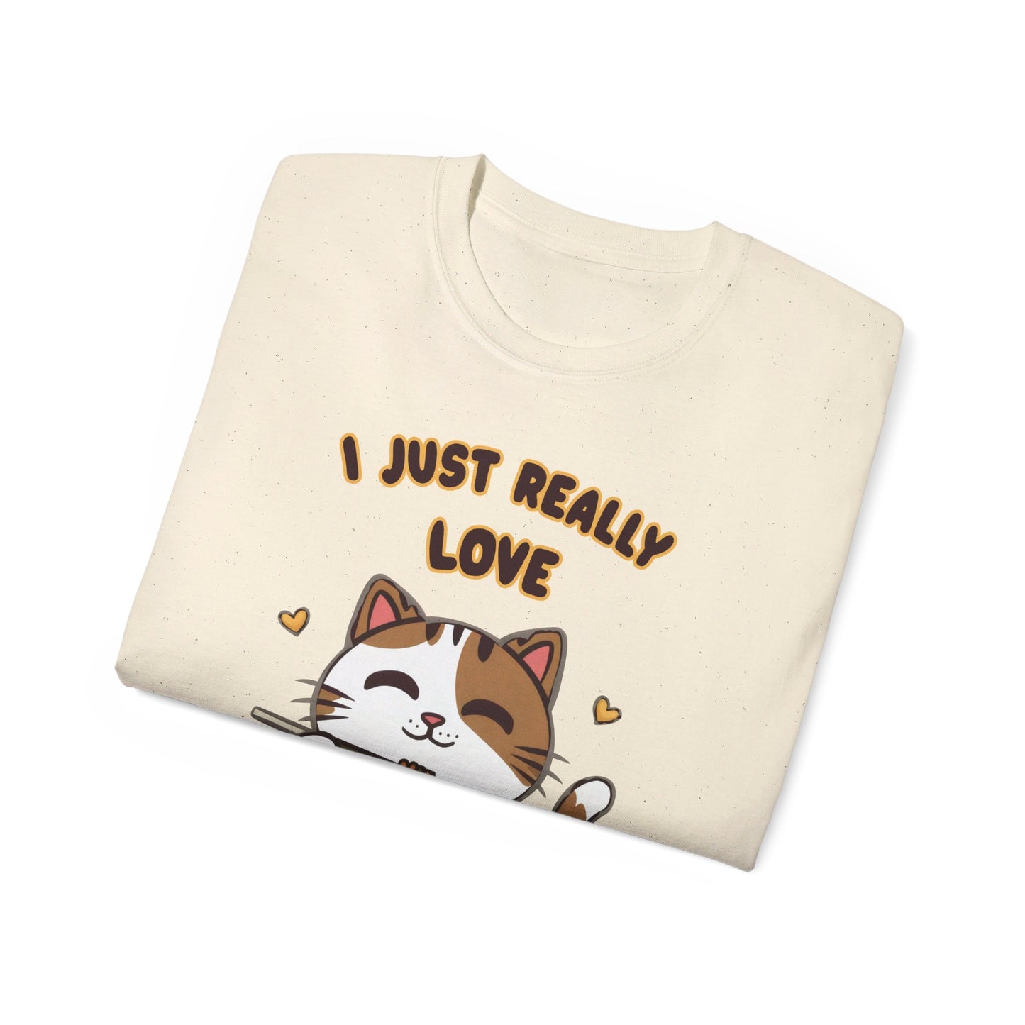 Cute Cat Cartoon I Just Really Love Ramen Unisex Organic T-Shirt